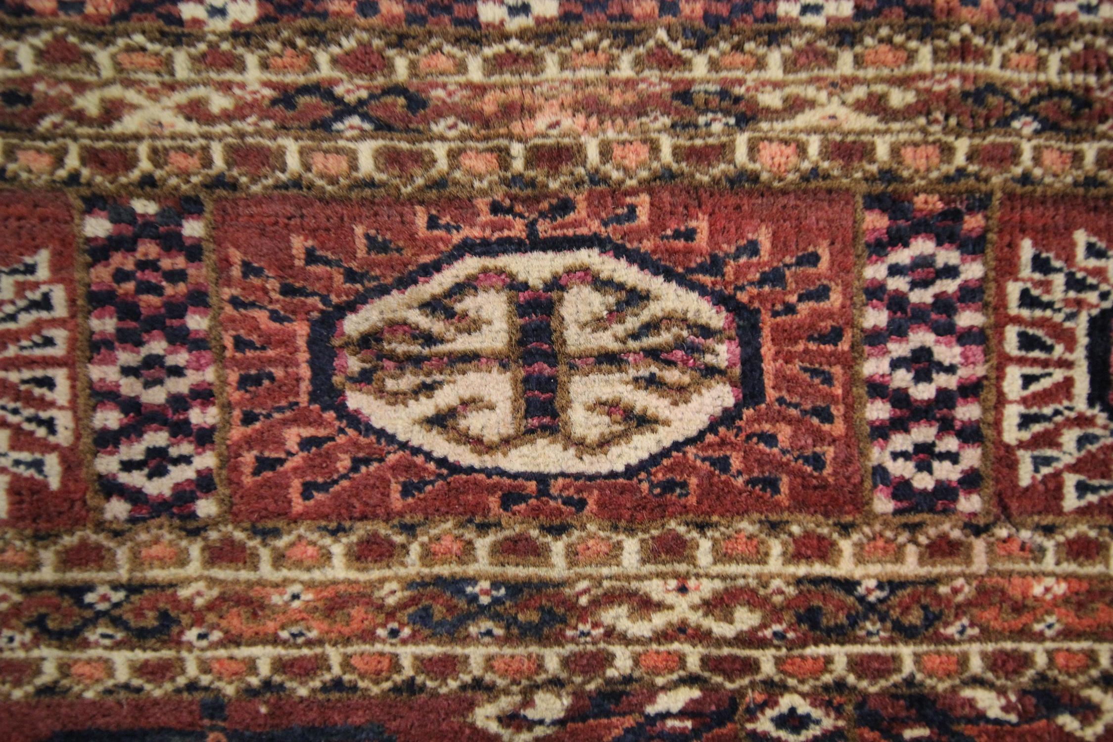 Wool Turkmen Area Rug Bokhara Carpet Large Antique Handwoven Carpet