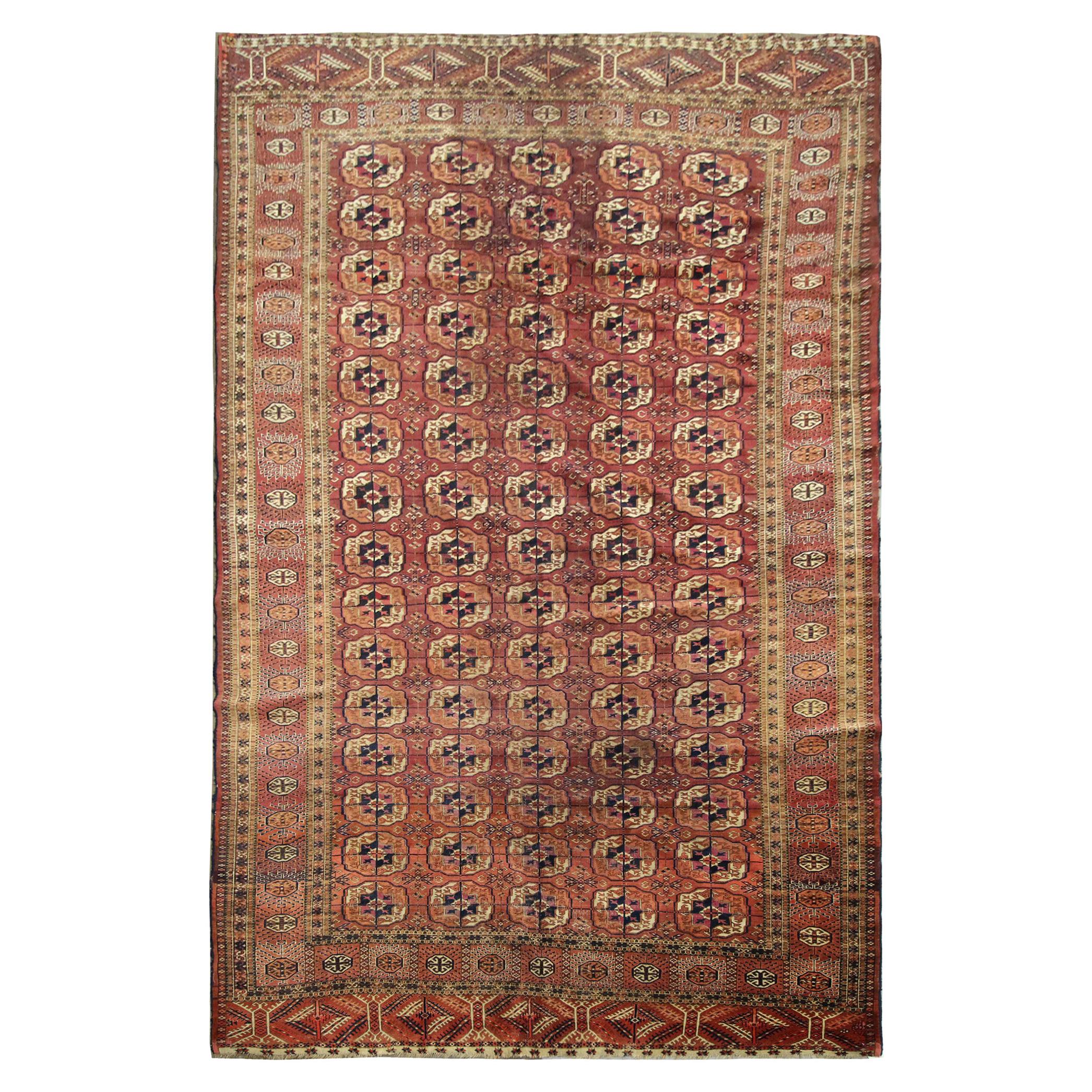 Turkmen Area Rug Bokhara Carpet Large Antique Handwoven Carpet