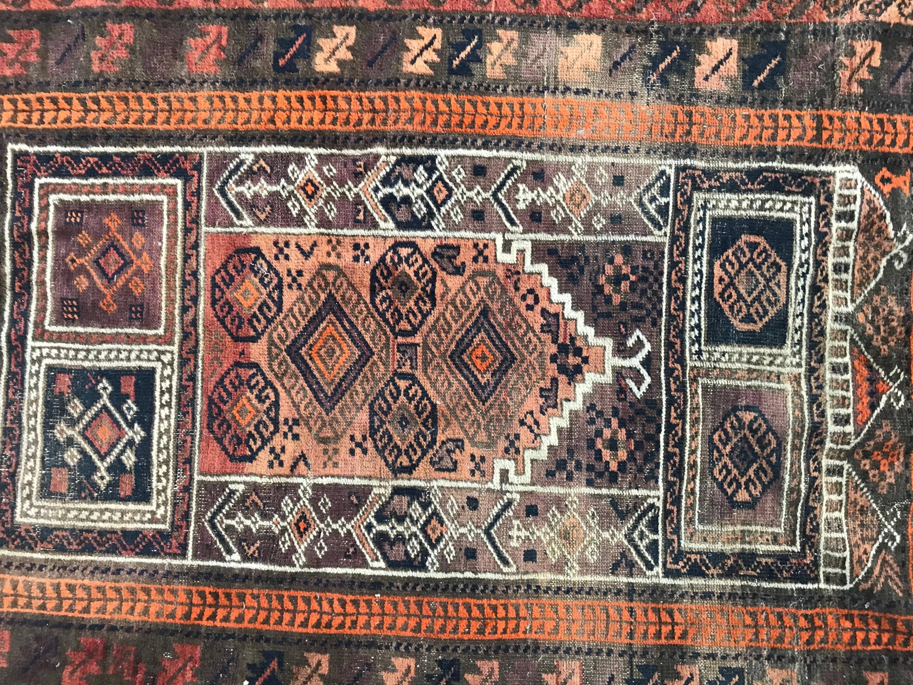 20th century Belutch Afghan rug with a tribal design
Wool velvet on wool foundation.