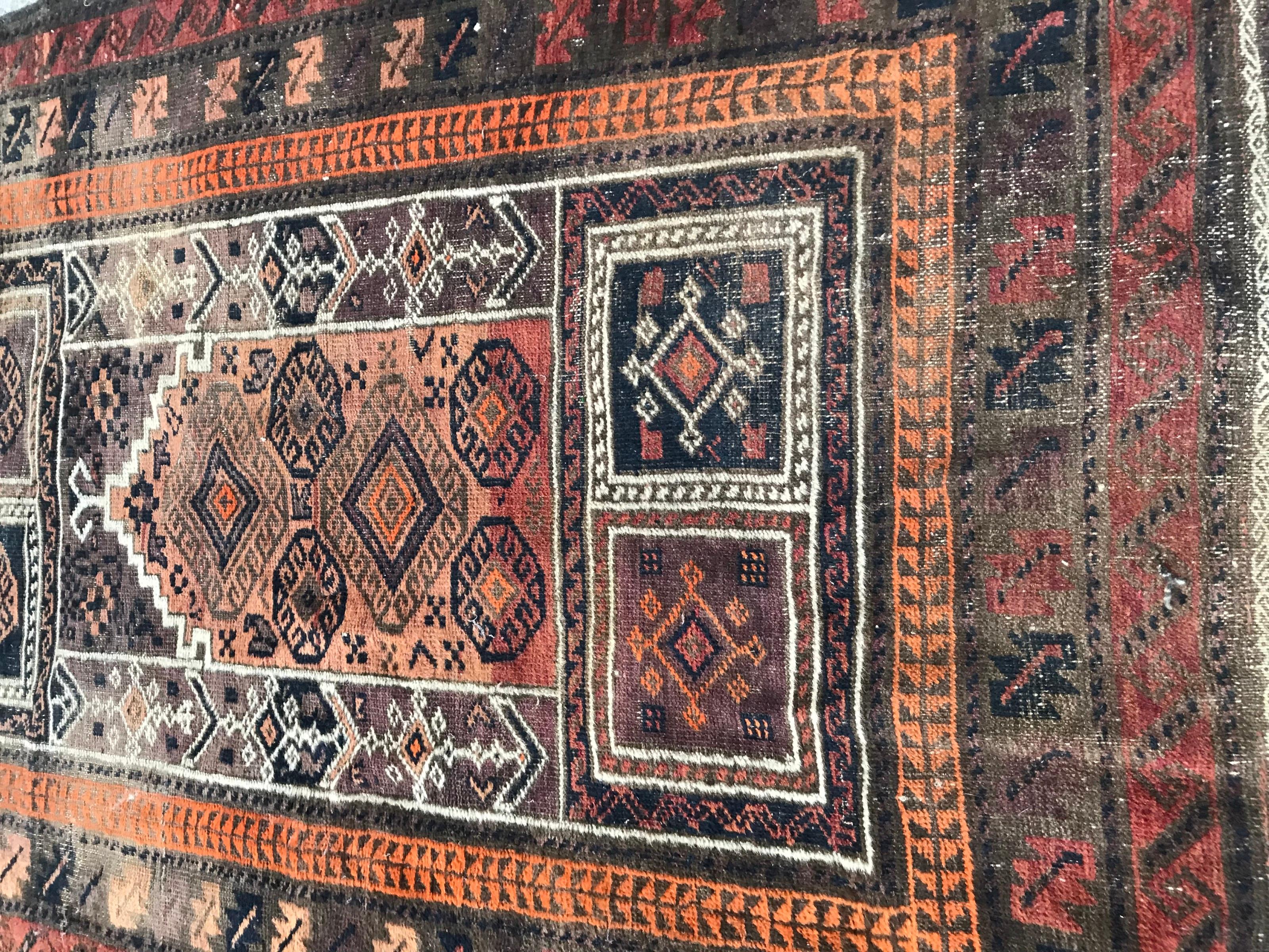 Hand-Knotted Turkmen Belutch Vintage Rug For Sale