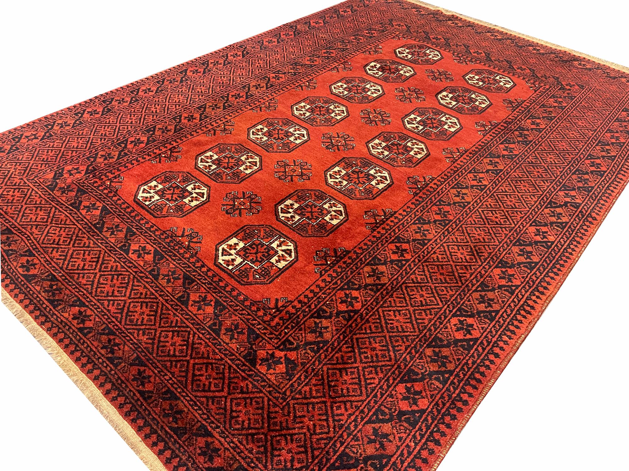Art Deco Turkmen Carpet Hand-Knotted Red Wool Rug Oriental Livingroom Rug For Sale