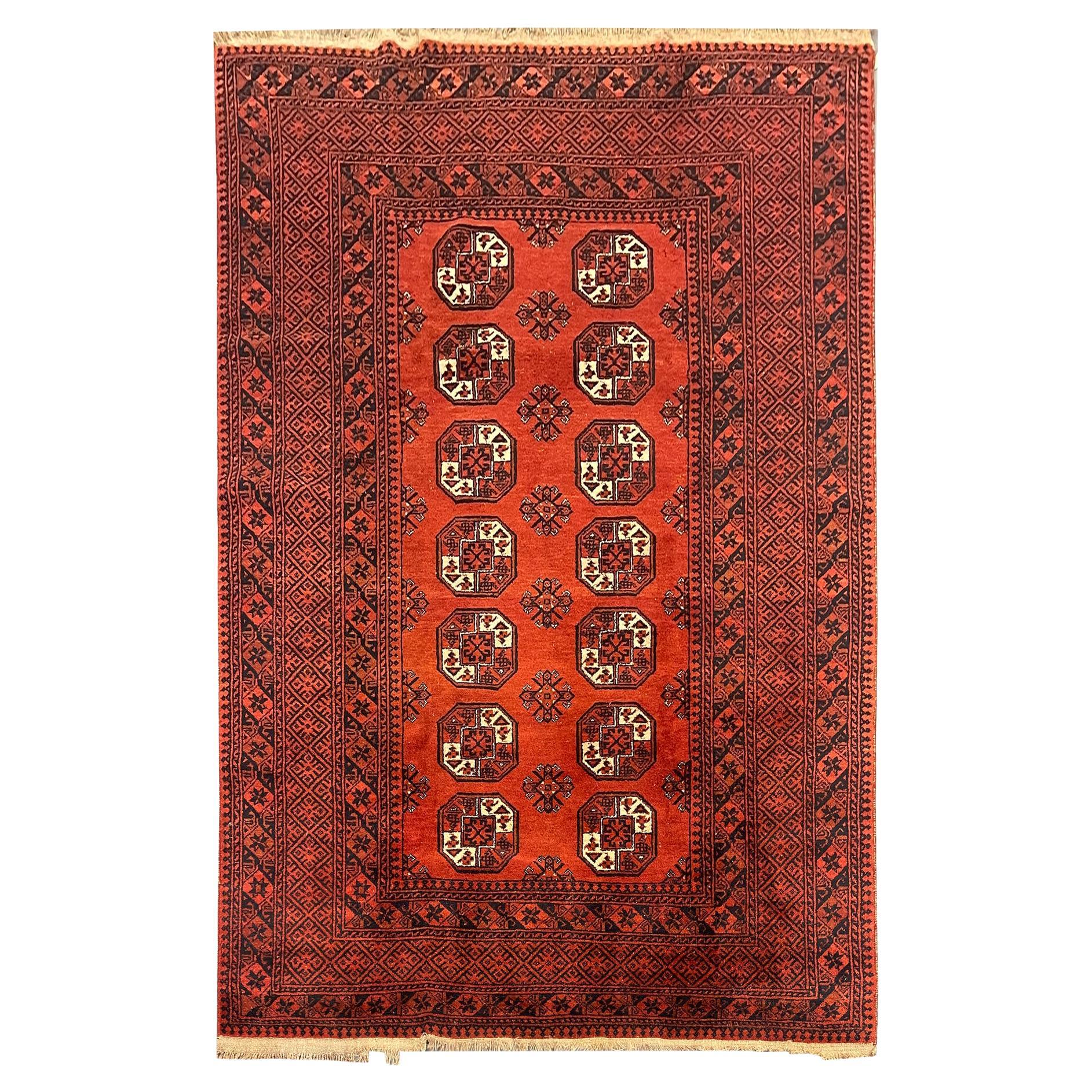 Turkmen Carpet Hand-Knotted Red Wool Rug Oriental Livingroom Rug For Sale