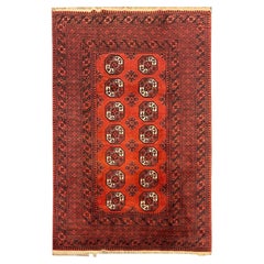 Turkmen Carpet Hand-Knotted Red Wool Rug Oriental Livingroom Rug