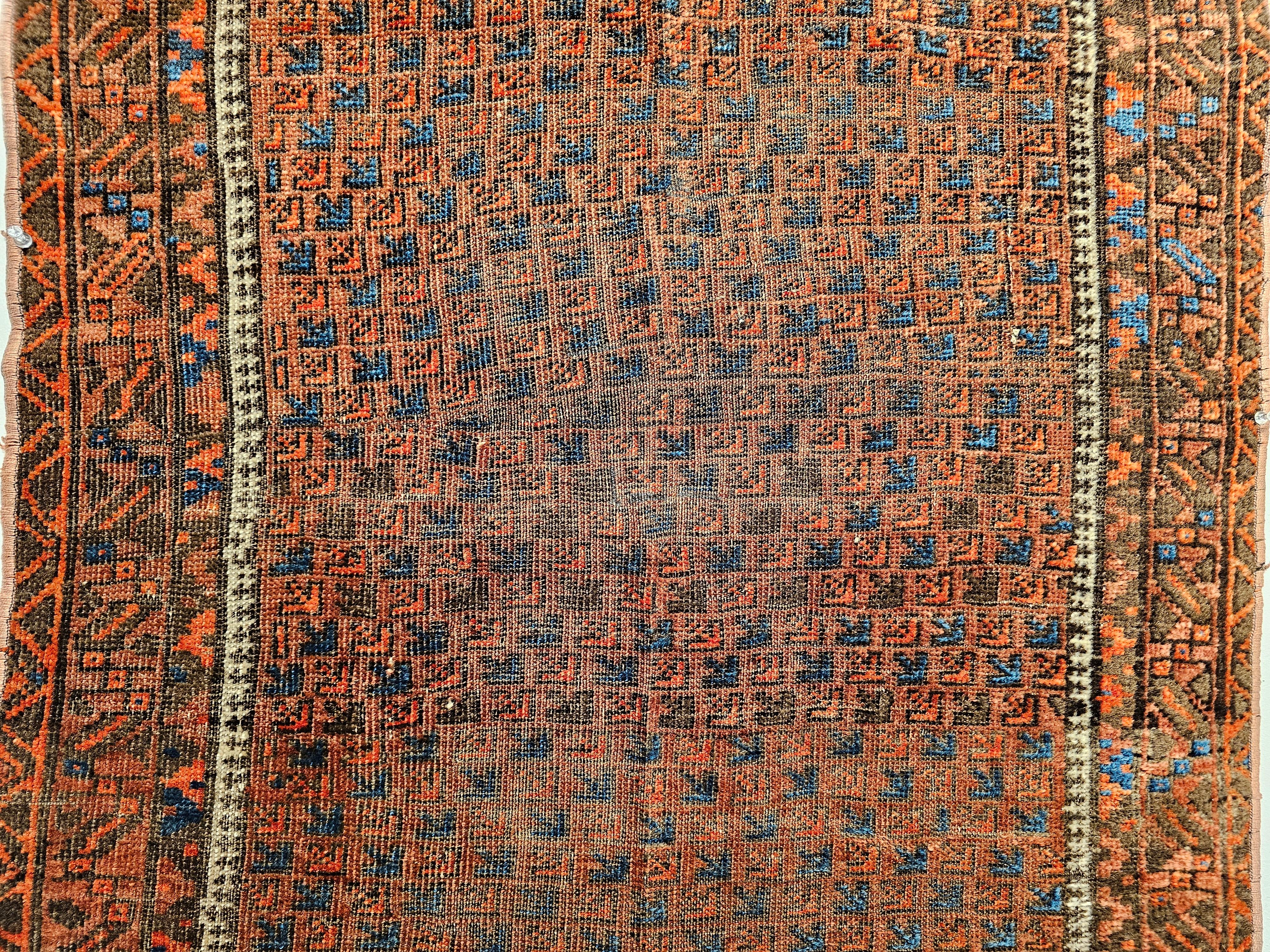 Late 19th Century 19th Century Turkmen Yomut Area Rug in Prayer Pattern in Dark Red, French Blue For Sale