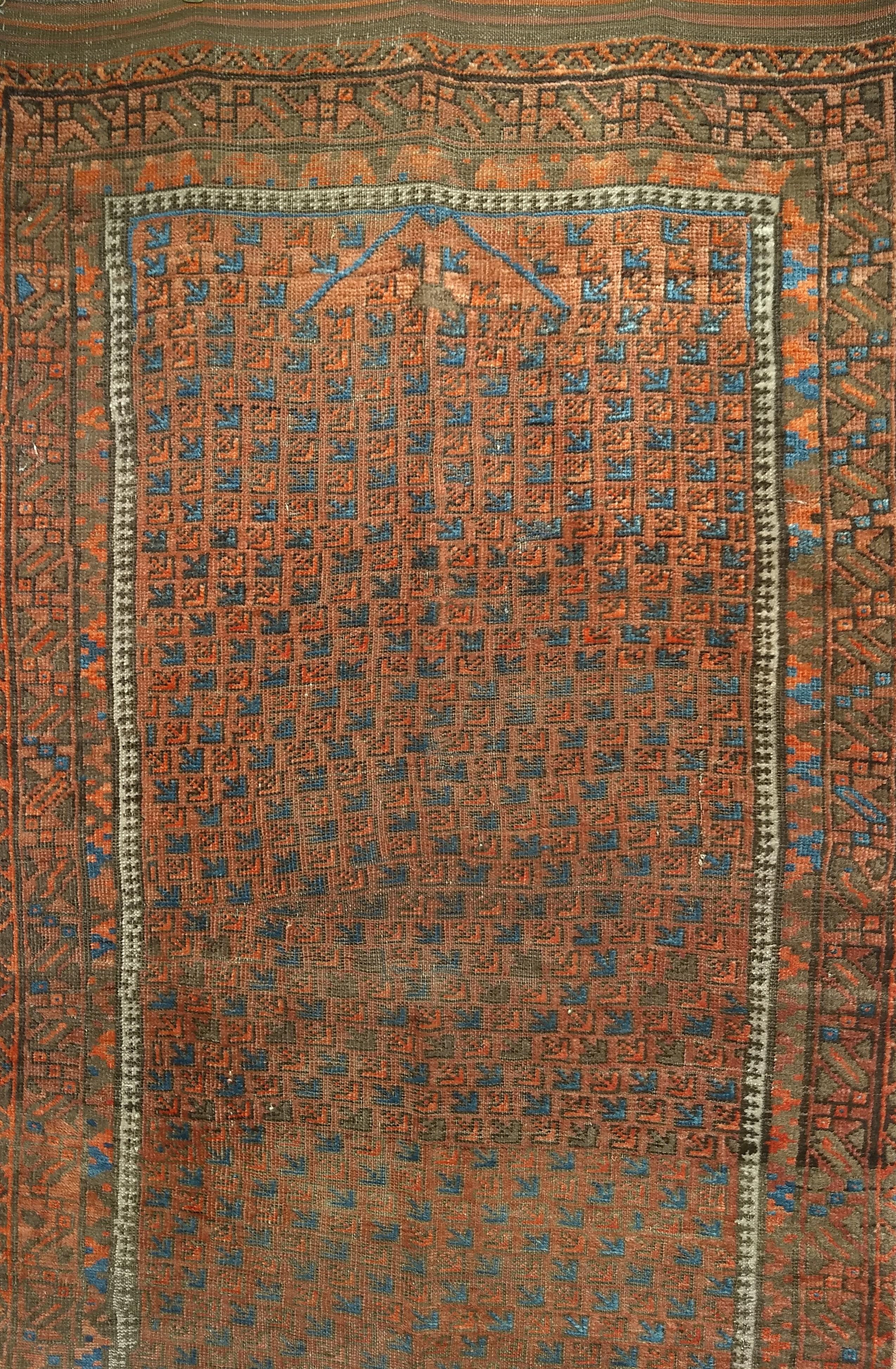 Laine Tapis Yomut turkmène du 19ème siècle à motif de prières en rouge foncé et bleu français en vente