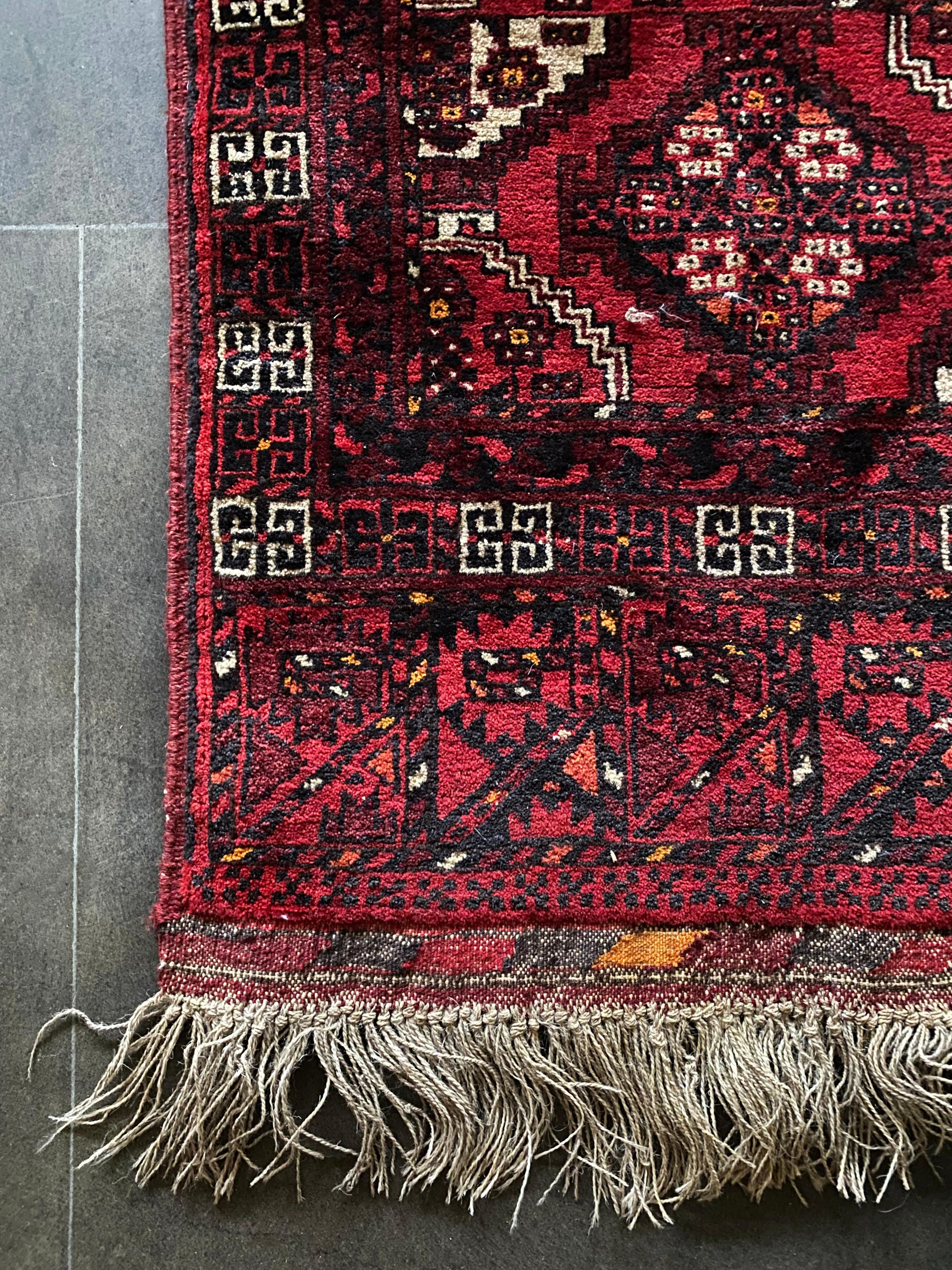 Wool Turkmenistan Ersari Tent Door Rug with Stunning Tribal Motif, Mid-20th Century For Sale