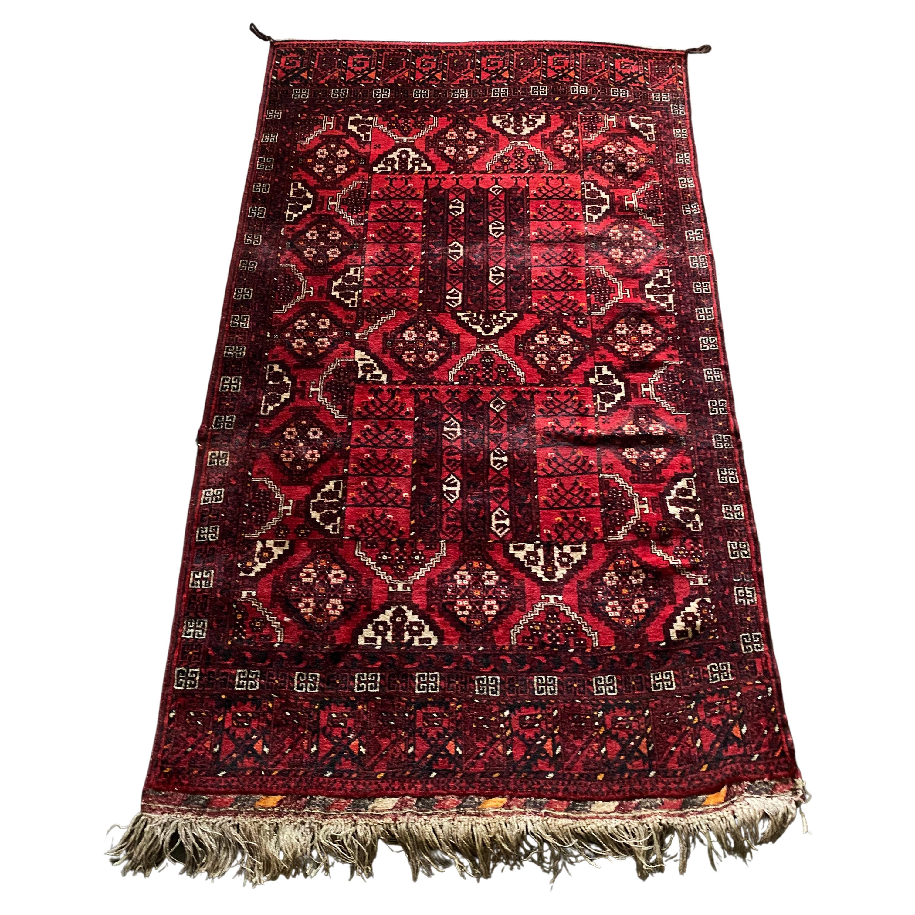 Tapis de porte de tente Ersari du Turkmenistan à motif tribal étonnant, milieu du 20e siècle