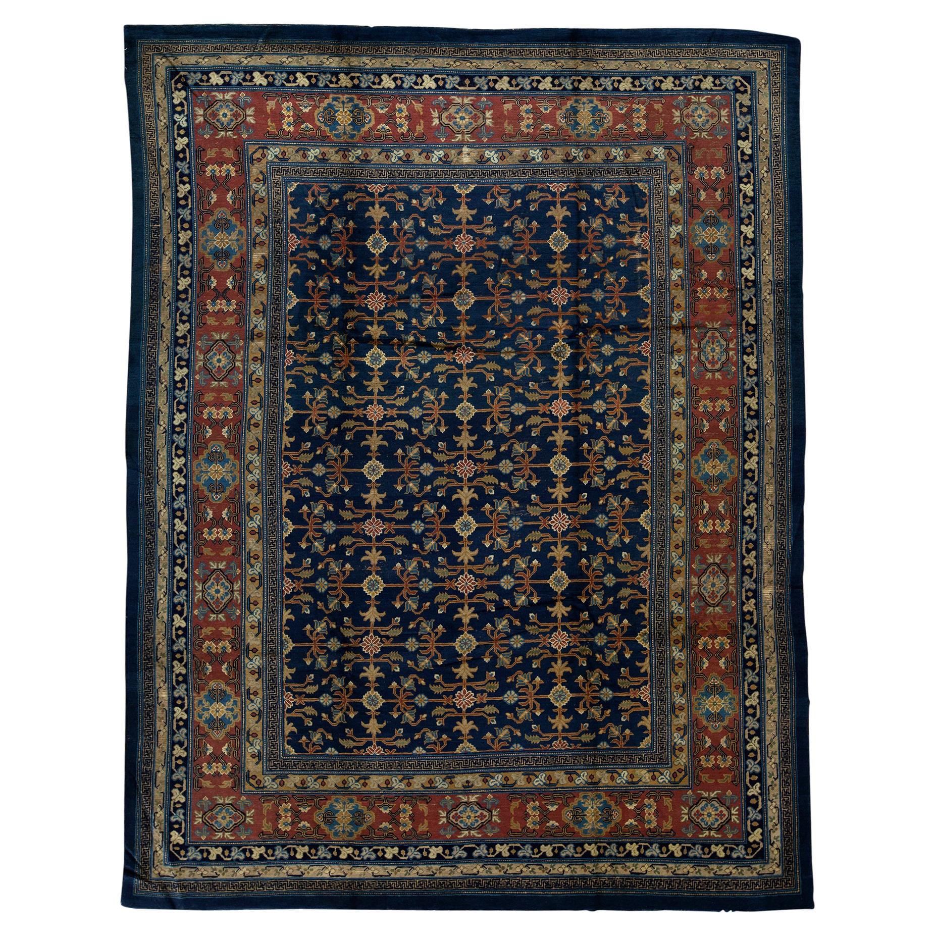  Traditional Handwoven Antique Samarkand Navy / Rust Area Rug 8'10"x11'6"
