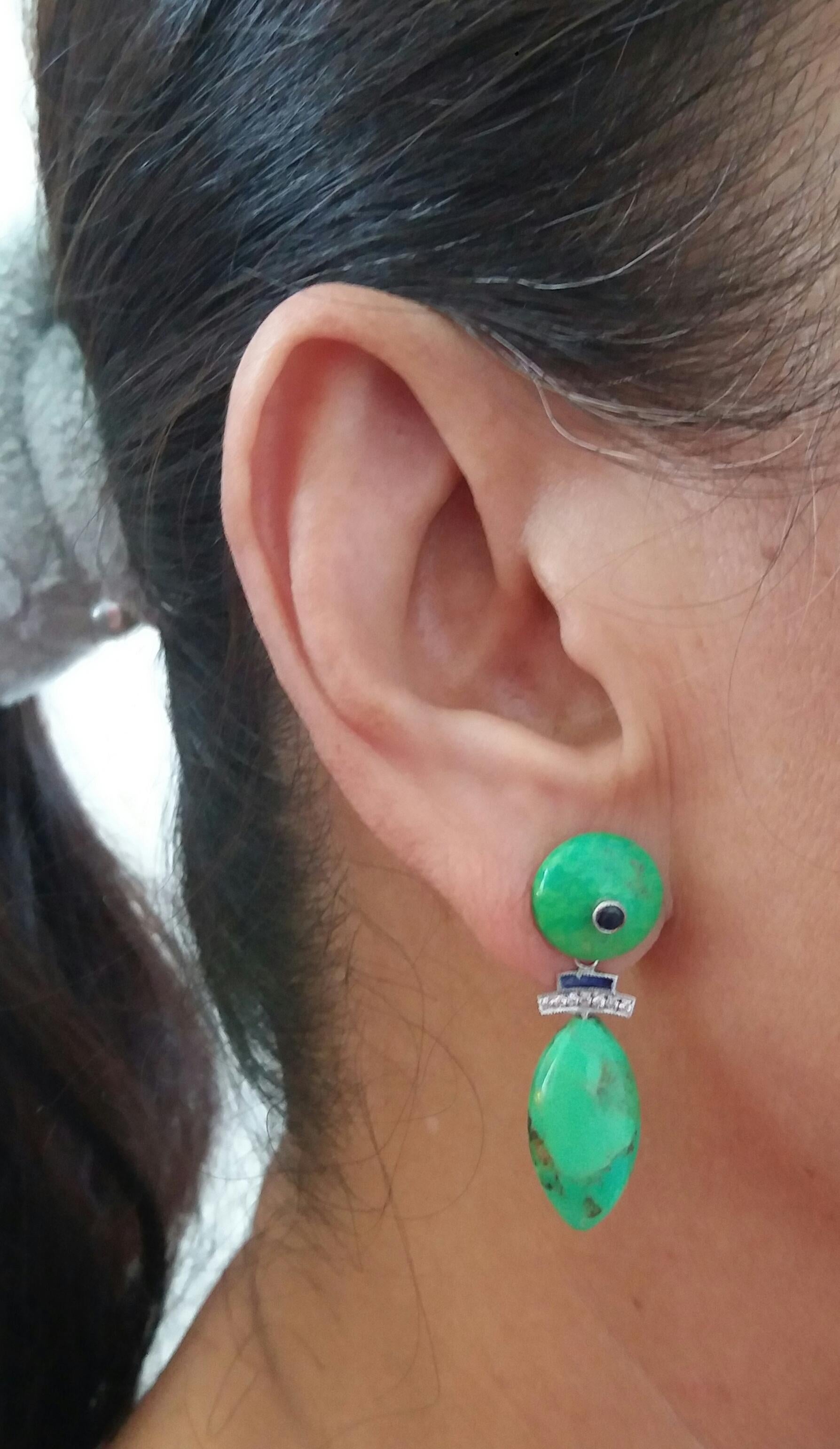 Goldohrringe aus Turkmenistan mit grünen Türkis, blauen Saphiren, blauen Emaille und Diamanten im Angebot 7