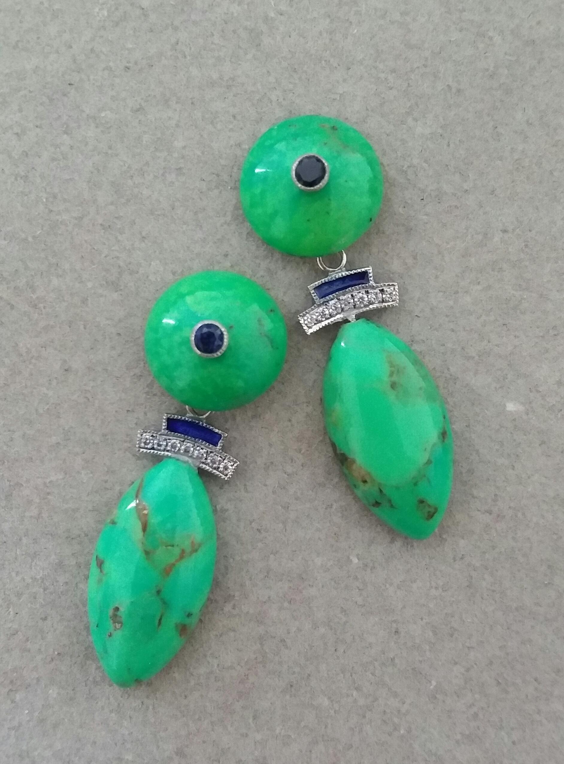 Marquise Cut Turkmenistan Green Turquoise Blue Sapphires Blue Enamels Diamonds Gold Earrings For Sale