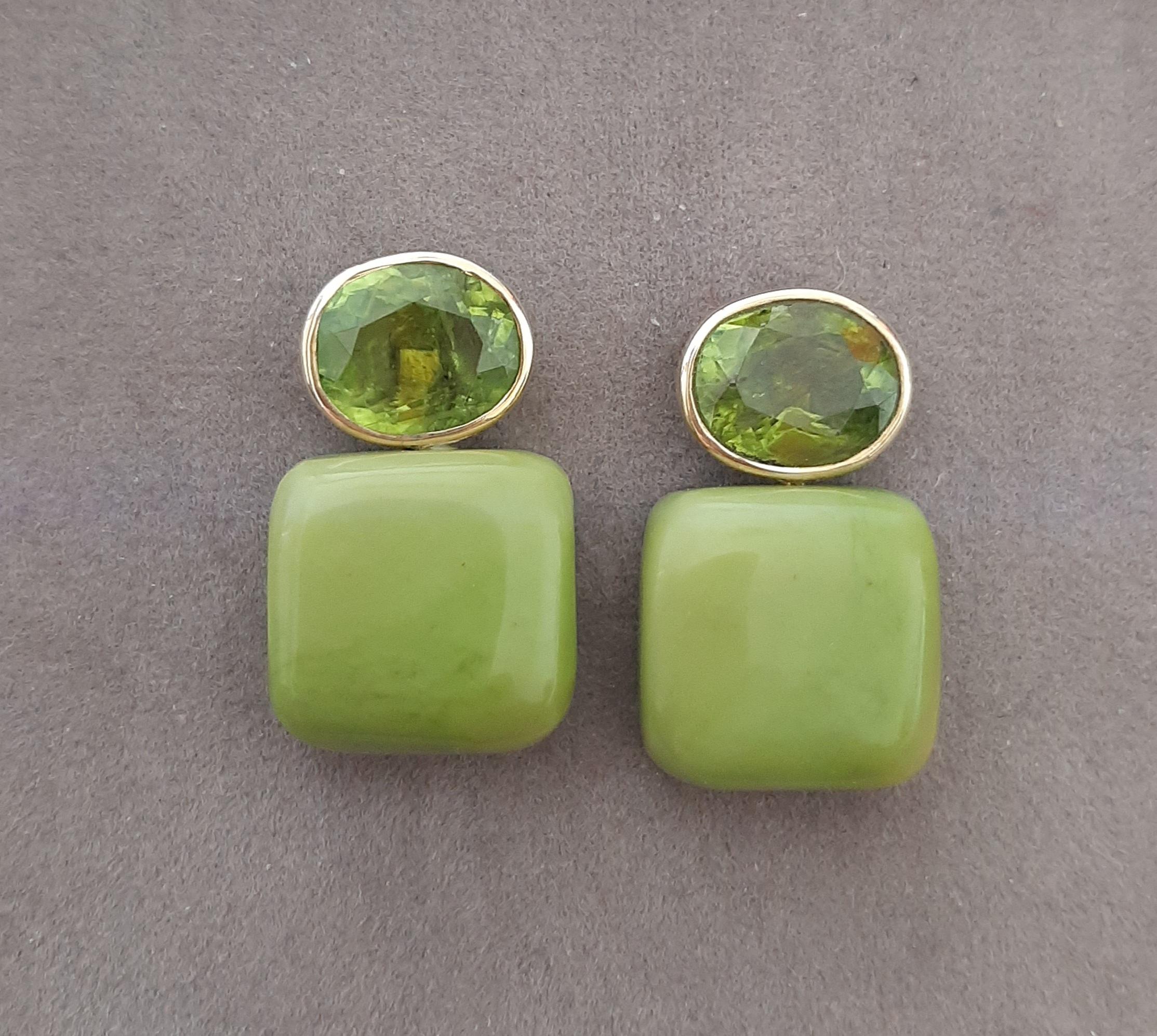 Turquoise verte du Turkménistan Boucles d'oreilles en or massif 14k avec péridot en forme de coussin en vente 6