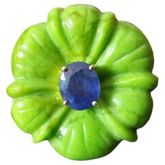 Turkmenistan Grün  Türkis Blume Blauer Saphir Massiv 14 Kt Gold Mode-Ring