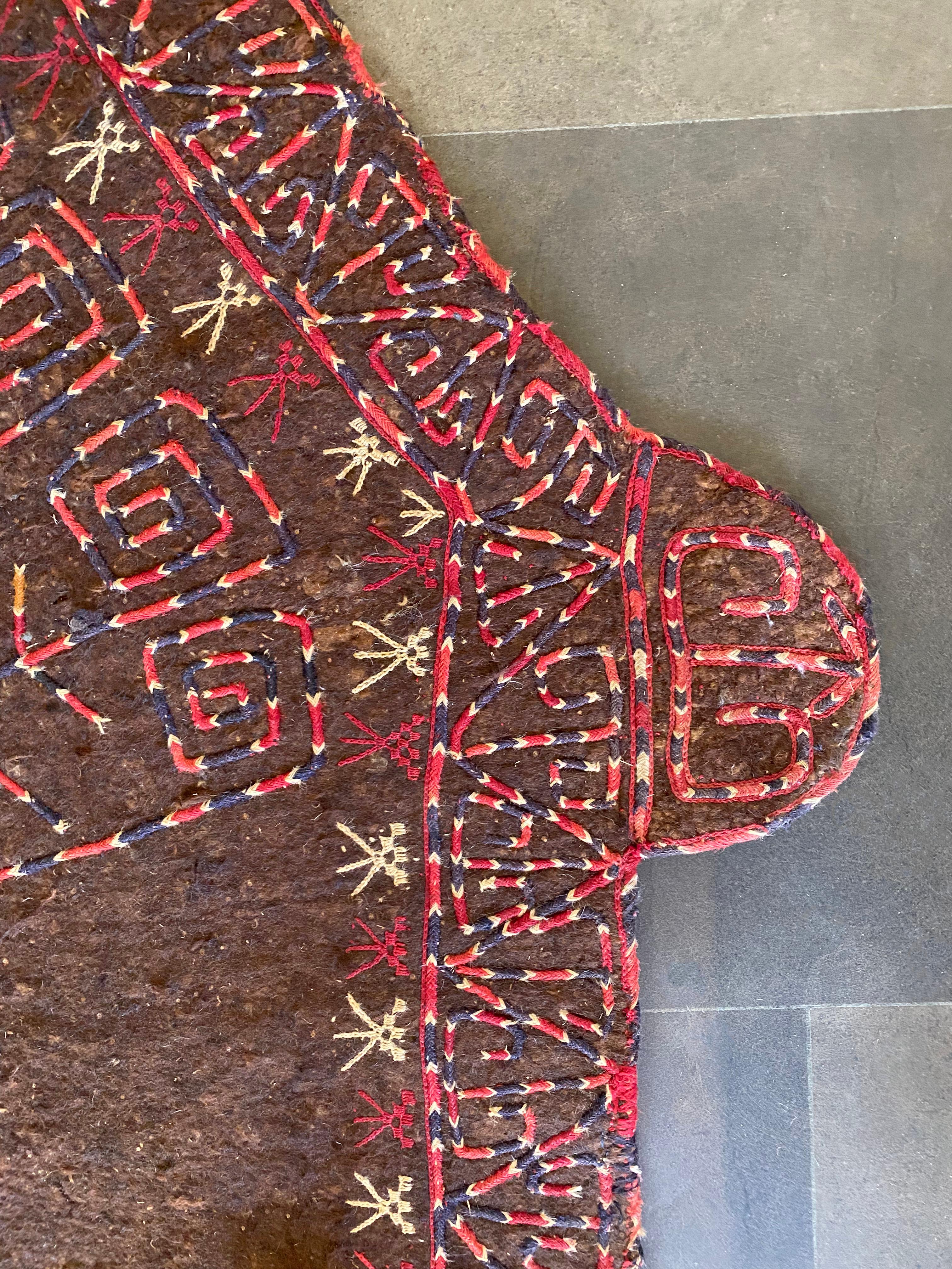 Hand-Crafted Turkmenistan Yomud Tribe Ceremonial Horse Blanket of Felt Wool, c. 1910 For Sale