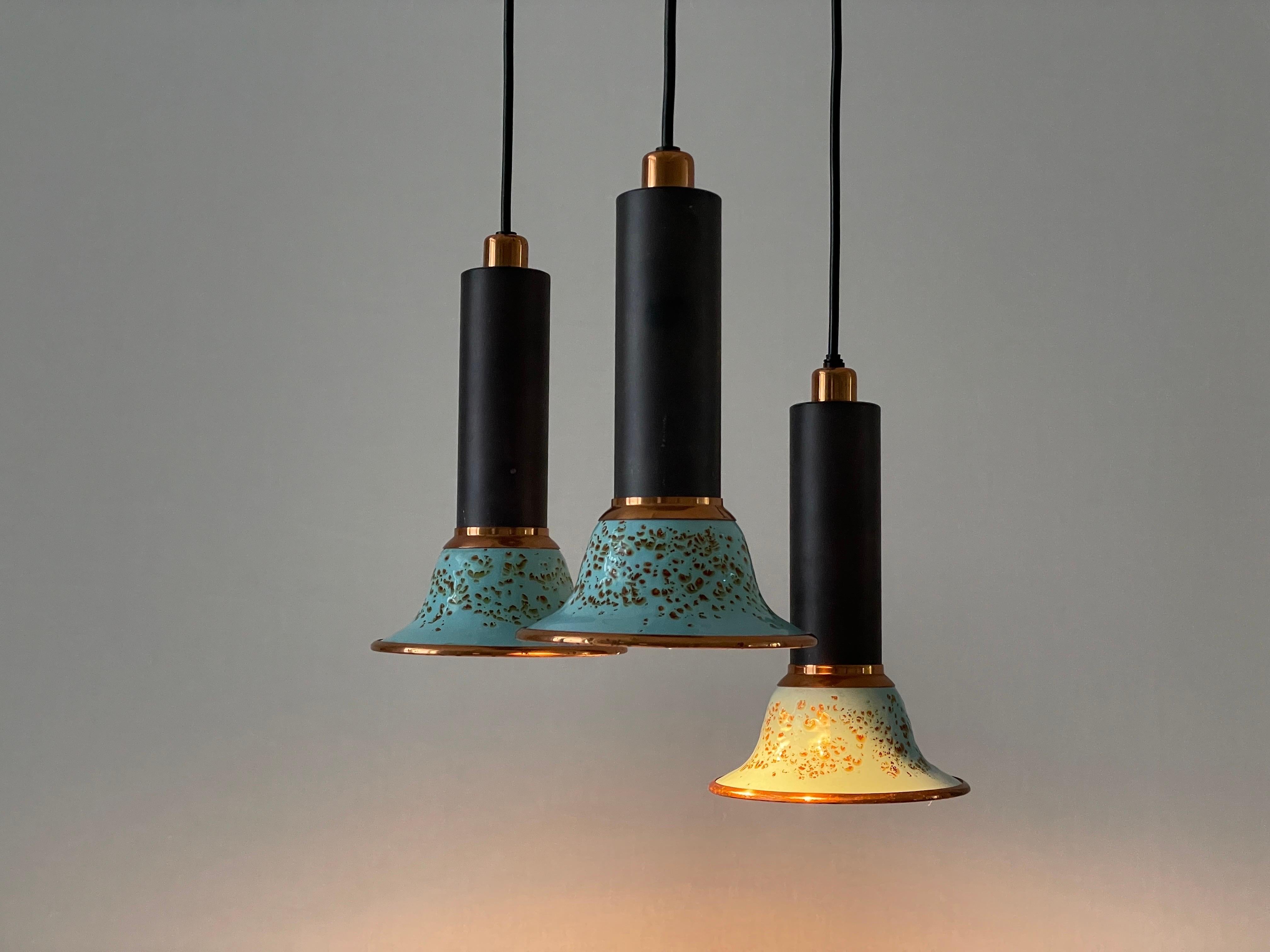 Turkois Enamel 3 Shade Cascade Lamp by VEB Leuchten, 1960s, Germany For Sale 4