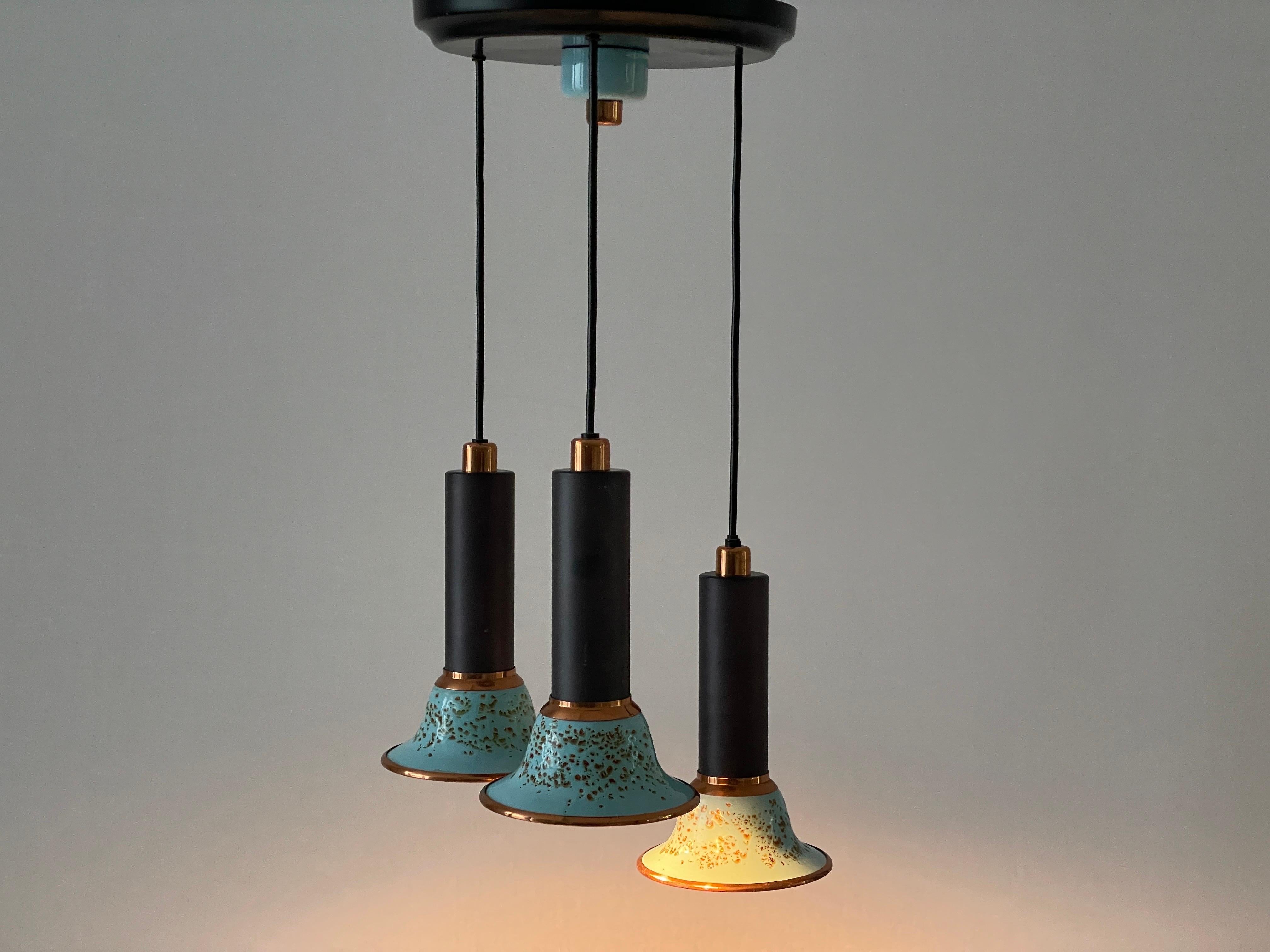 Turkois Enamel 3 Shade Cascade Lamp by VEB Leuchten, 1960s, Germany For Sale 5