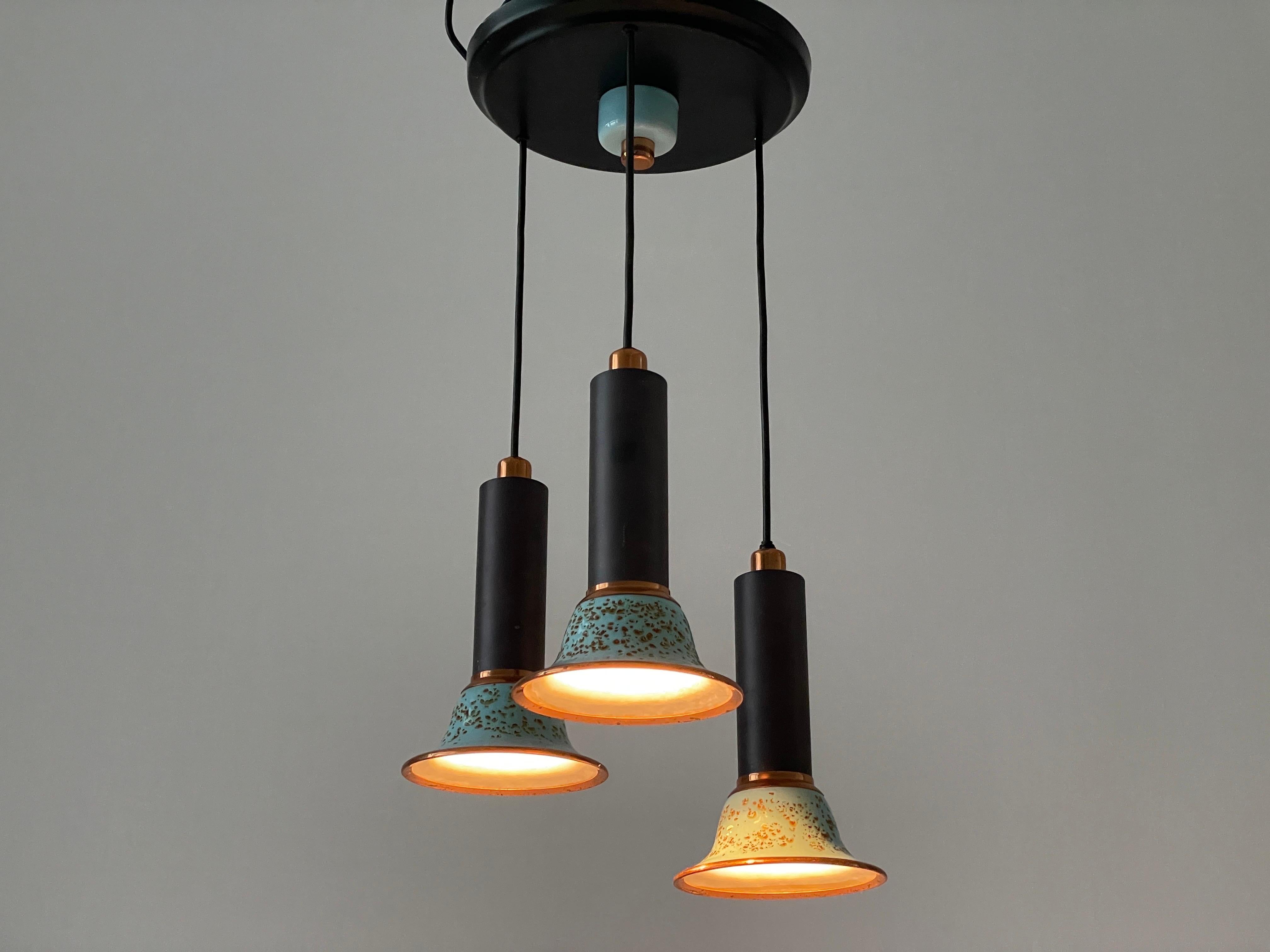 Turkois Enamel 3 Shade Cascade Lamp by VEB Leuchten, 1960s, Germany For Sale 6