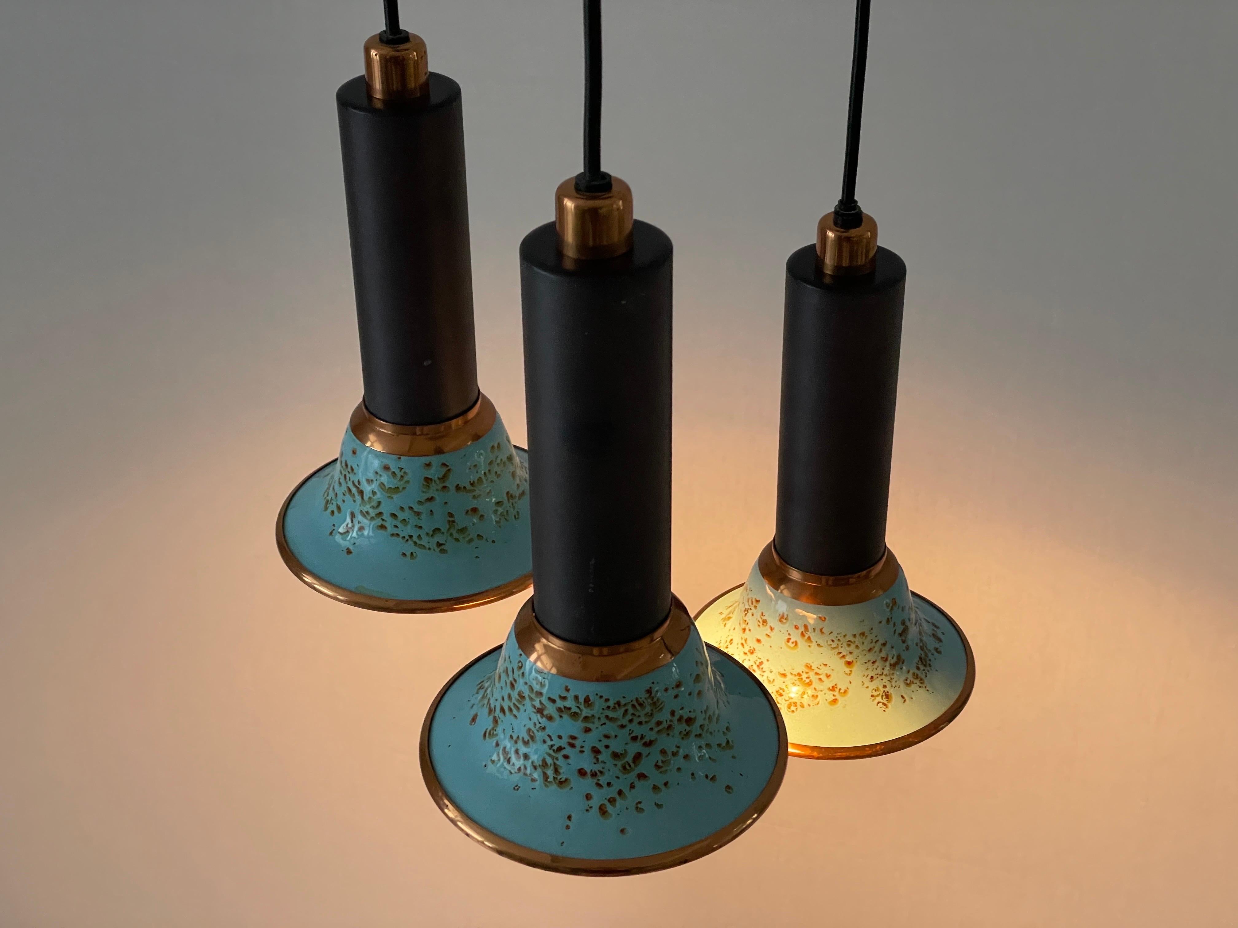 Turkois Enamel 3 Shade Cascade Lamp by VEB Leuchten, 1960s, Germany For Sale 8