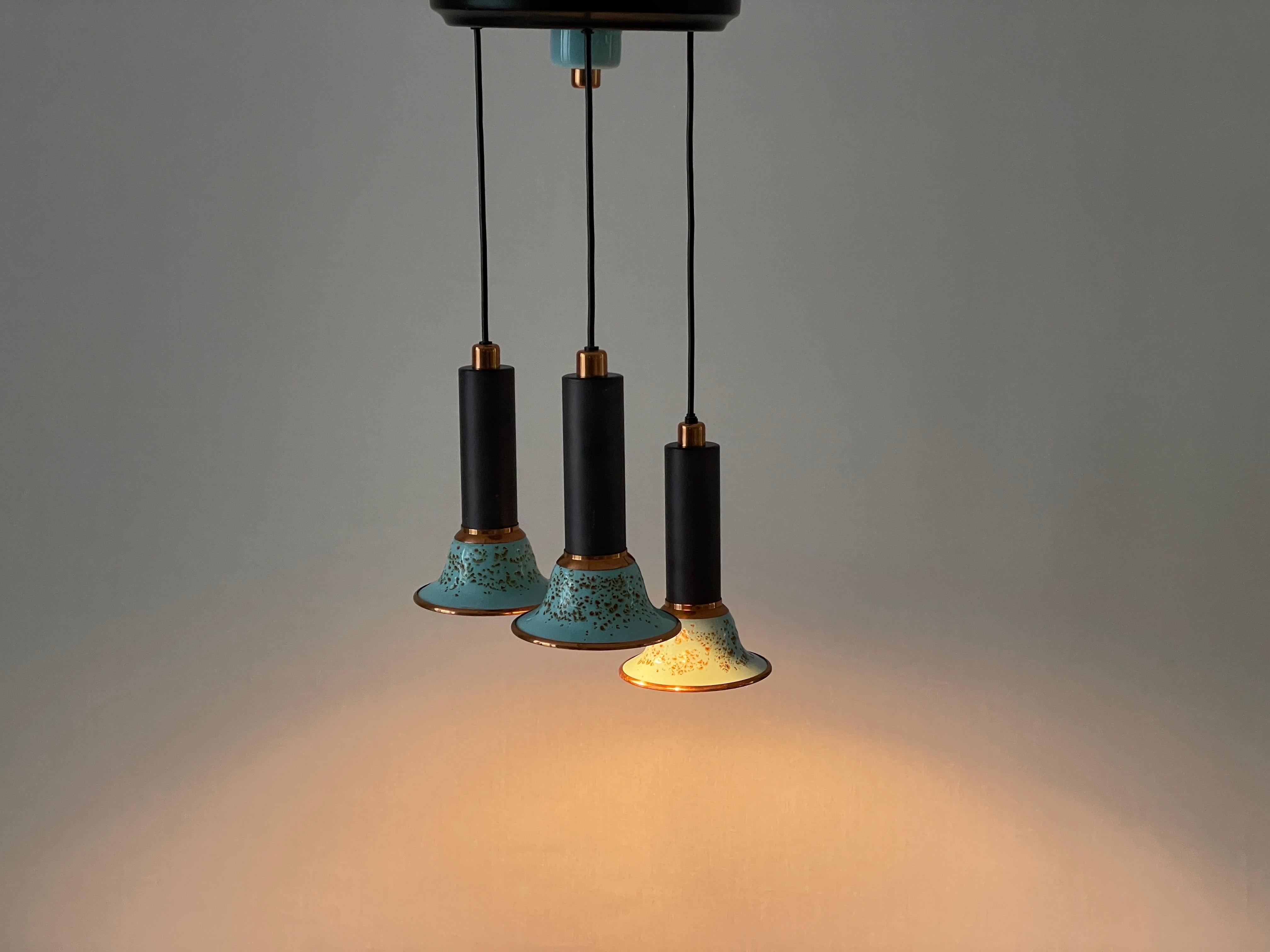 Turkois Enamel 3 Shade Cascade Lamp by VEB Leuchten, 1960s, Germany For Sale 9