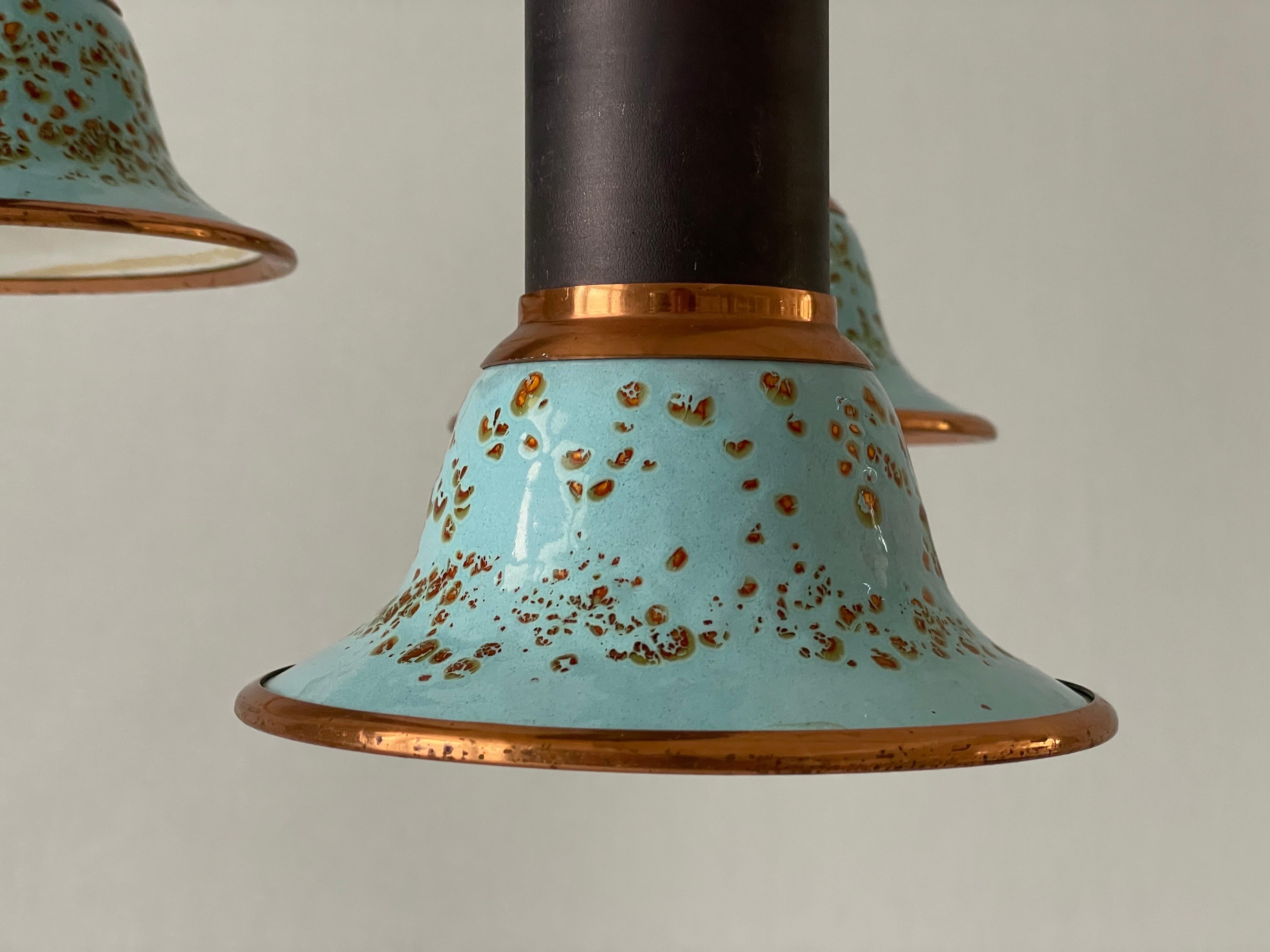 Turkois Enamel 3 Shade Cascade Lamp by VEB Leuchten, 1960s, Germany For Sale 1
