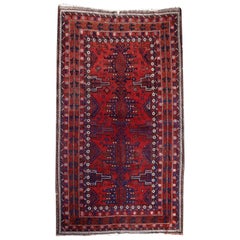 Turkoman Rug Hand Knotted Semi Antique Carpet Baluch Motives