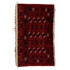 Antique Turkoman Traditional Triabl Rug in Reds and Blacks