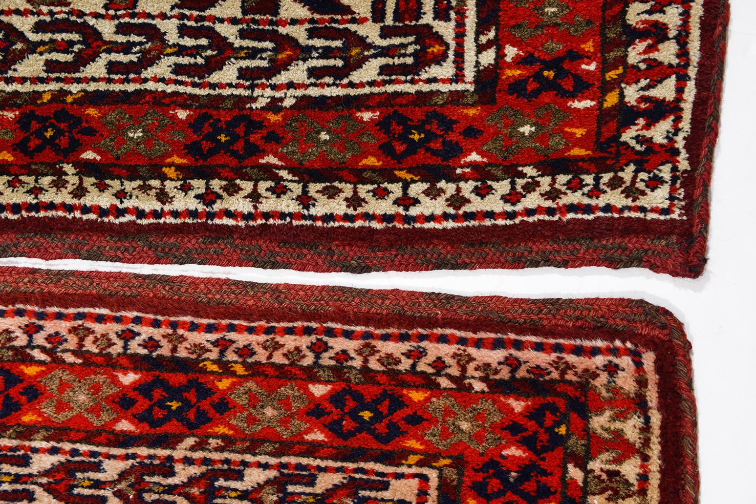 Hand-Knotted Rare Pair Turkoman Yomut Rugs, Camel Trapping or Headboard