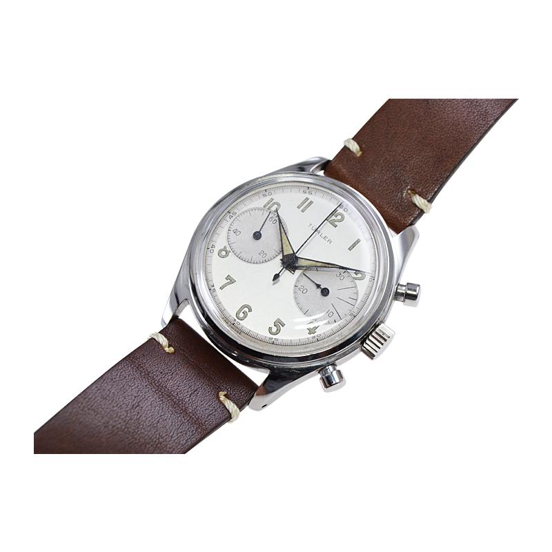 Post-War Turler Stainless Steel Chronograph Manual Presentation Watch, 1953 For Sale