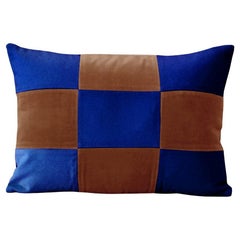 TURMALINA II Cojín de Terciopelo Azul Cobalto y Marrón Deluxe Patchwork