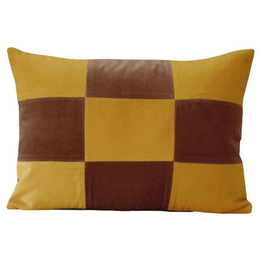 TURMALINA II Curry Yellow & Brown Velvet Deluxe Patchwork Cushion