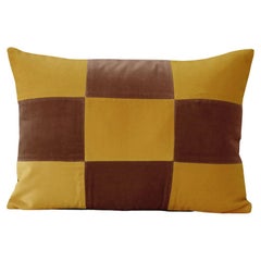 TURMALINA II Curry Yellow & Brown Velvet Deluxe Patchwork Cushion