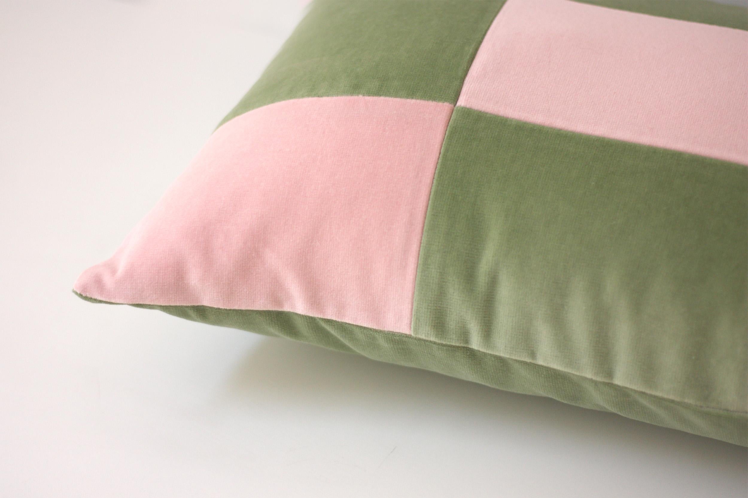 Modern TURMALINA II Dry Green & Cappuccino Velvet Deluxe Patchwork Cushion For Sale