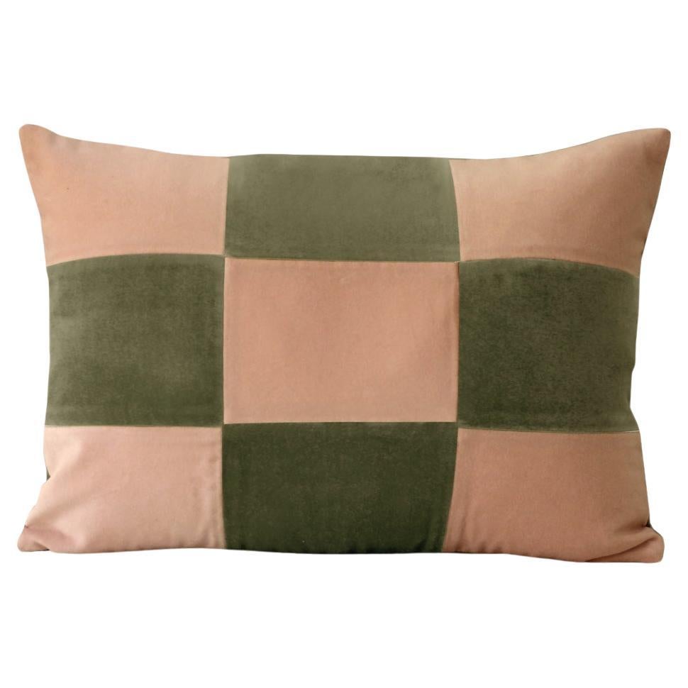 TURMALINA II Dry Green & Cappuccino Velvet Deluxe Patchwork Cushion For Sale