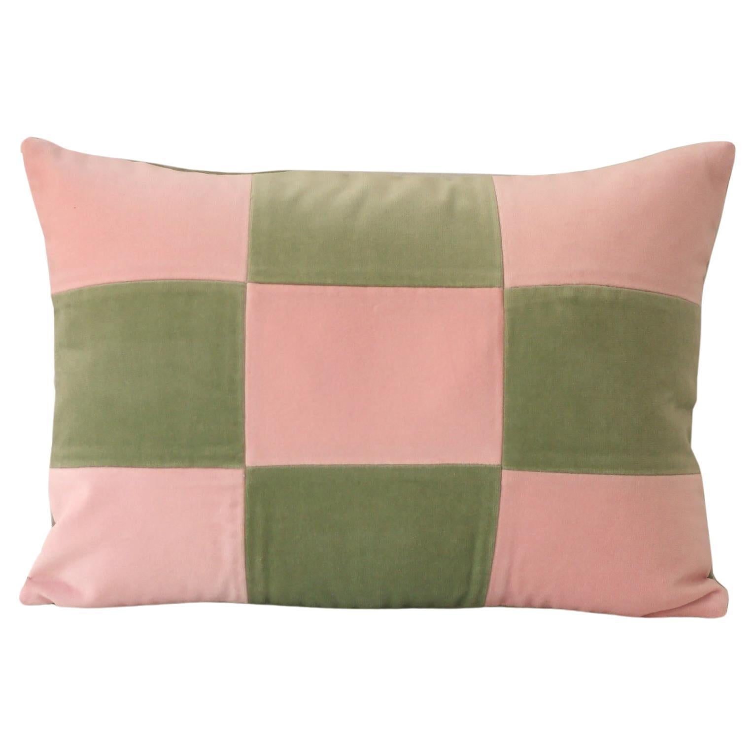 TURMALINA II Pink & Mint Velvet Deluxe Handmade Decorative Pillow For Sale