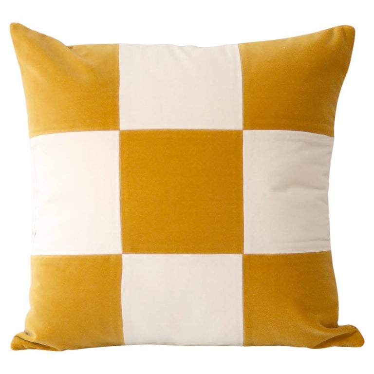 Turmalina Mustard Velvet Deluxe Handmade Decorative Pillow For Sale at