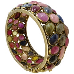 Turmaline Multi-Color and Diamond Bangle Bracelet 18k Gold on Sterling Silver