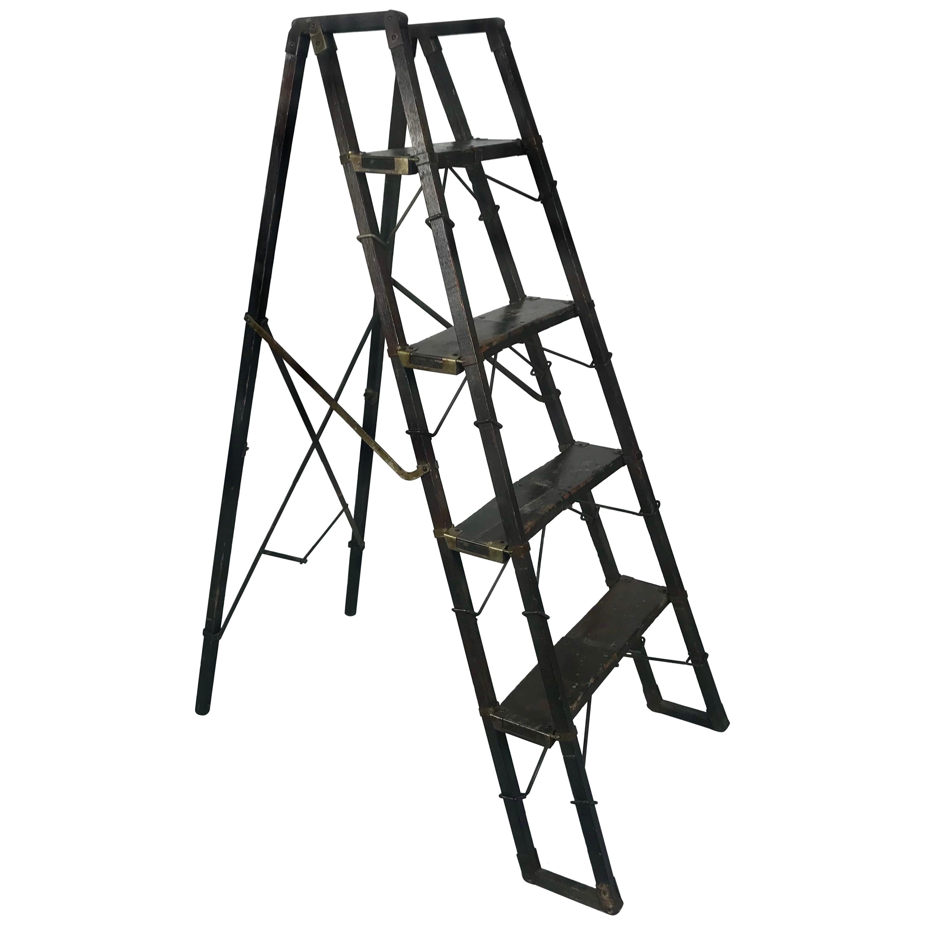 Turn of Century Industrial Collapsable Step Ladder Closes