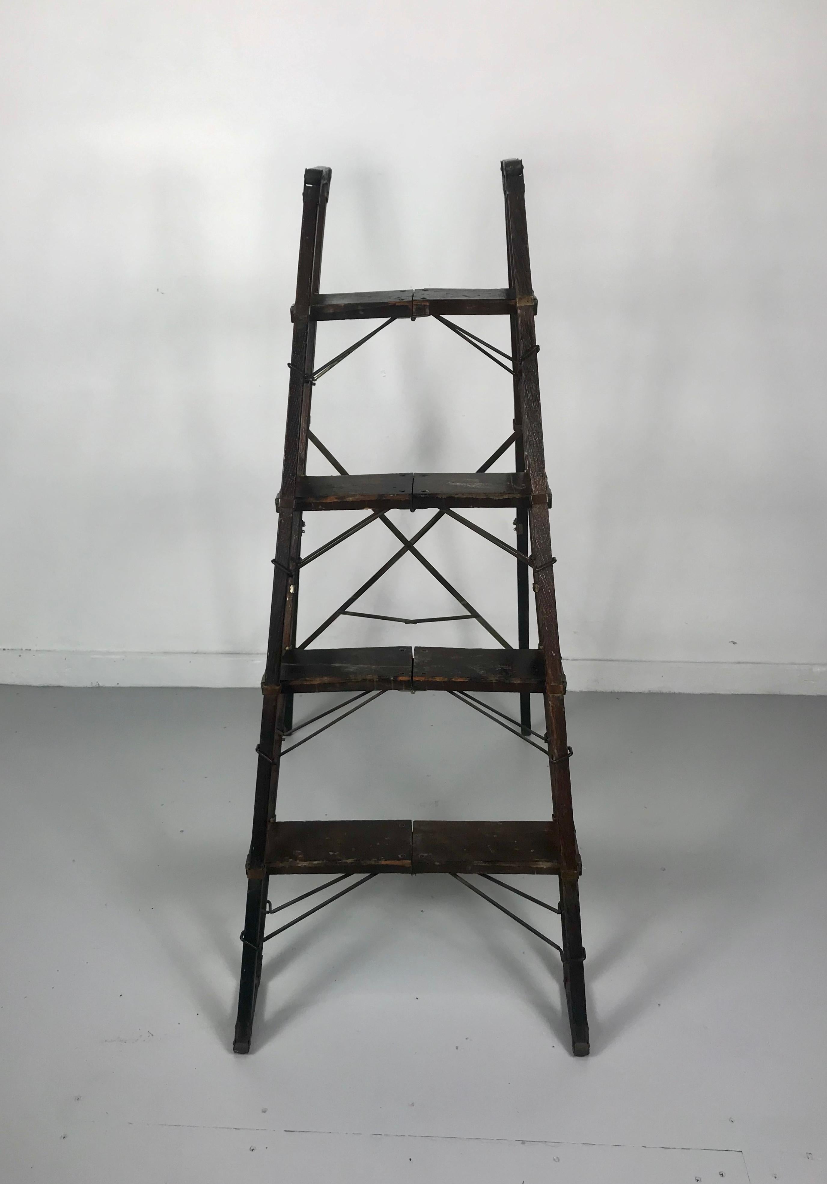 Turn of Century Industrial Collapsable Step Ladder Closes 3