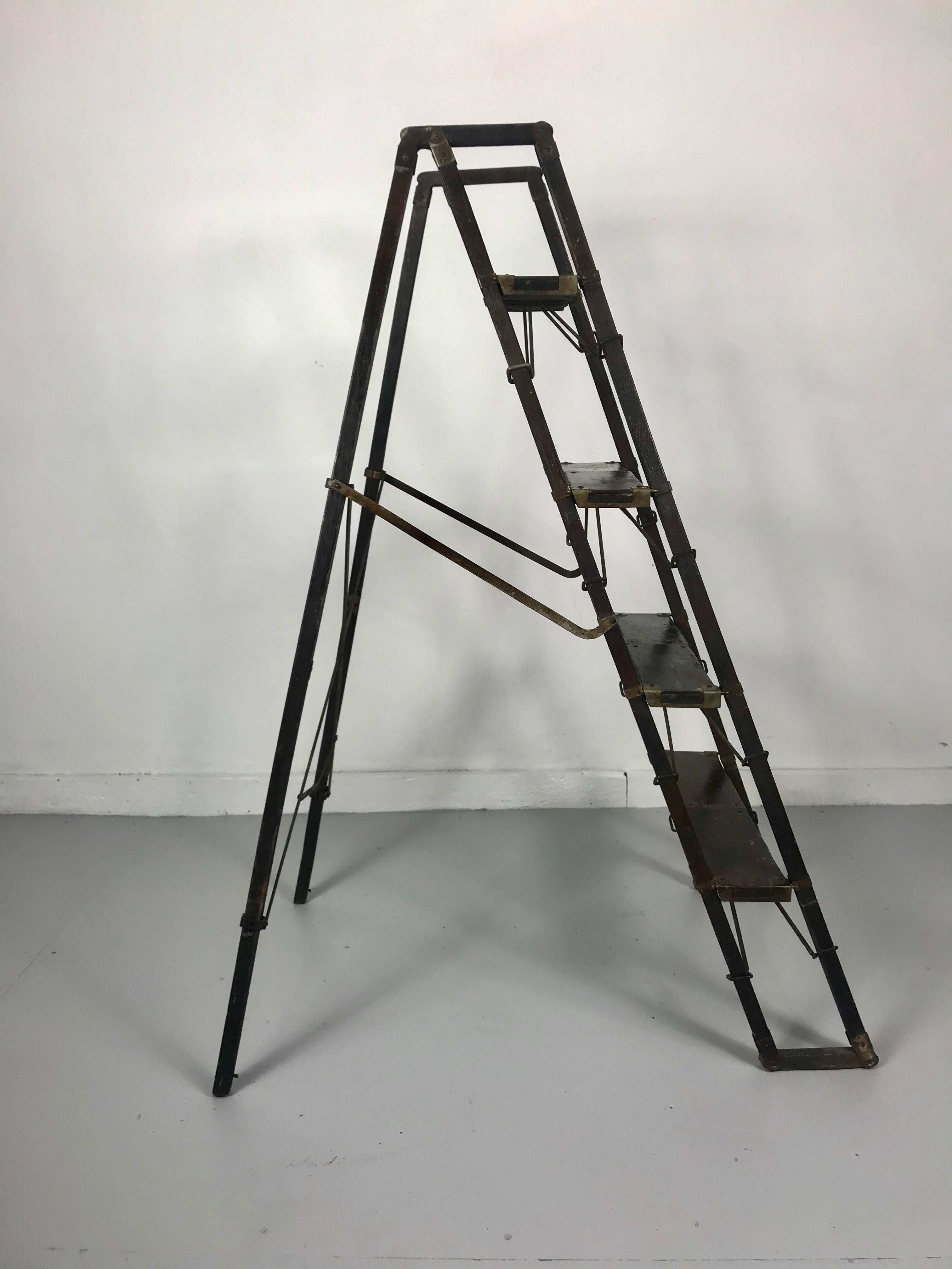 Turn of Century Industrial Collapsable Step Ladder Closes 4