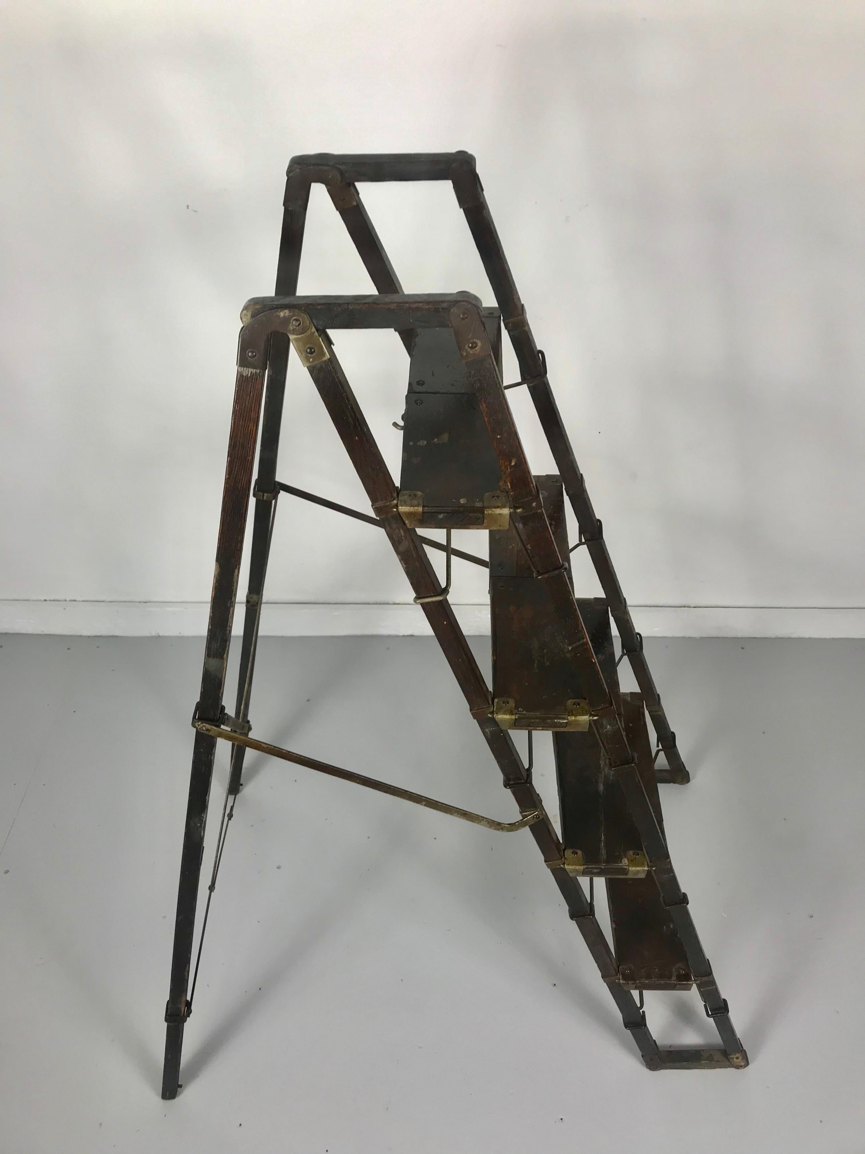 Turn of Century Industrial Collapsable Step Ladder Closes 5