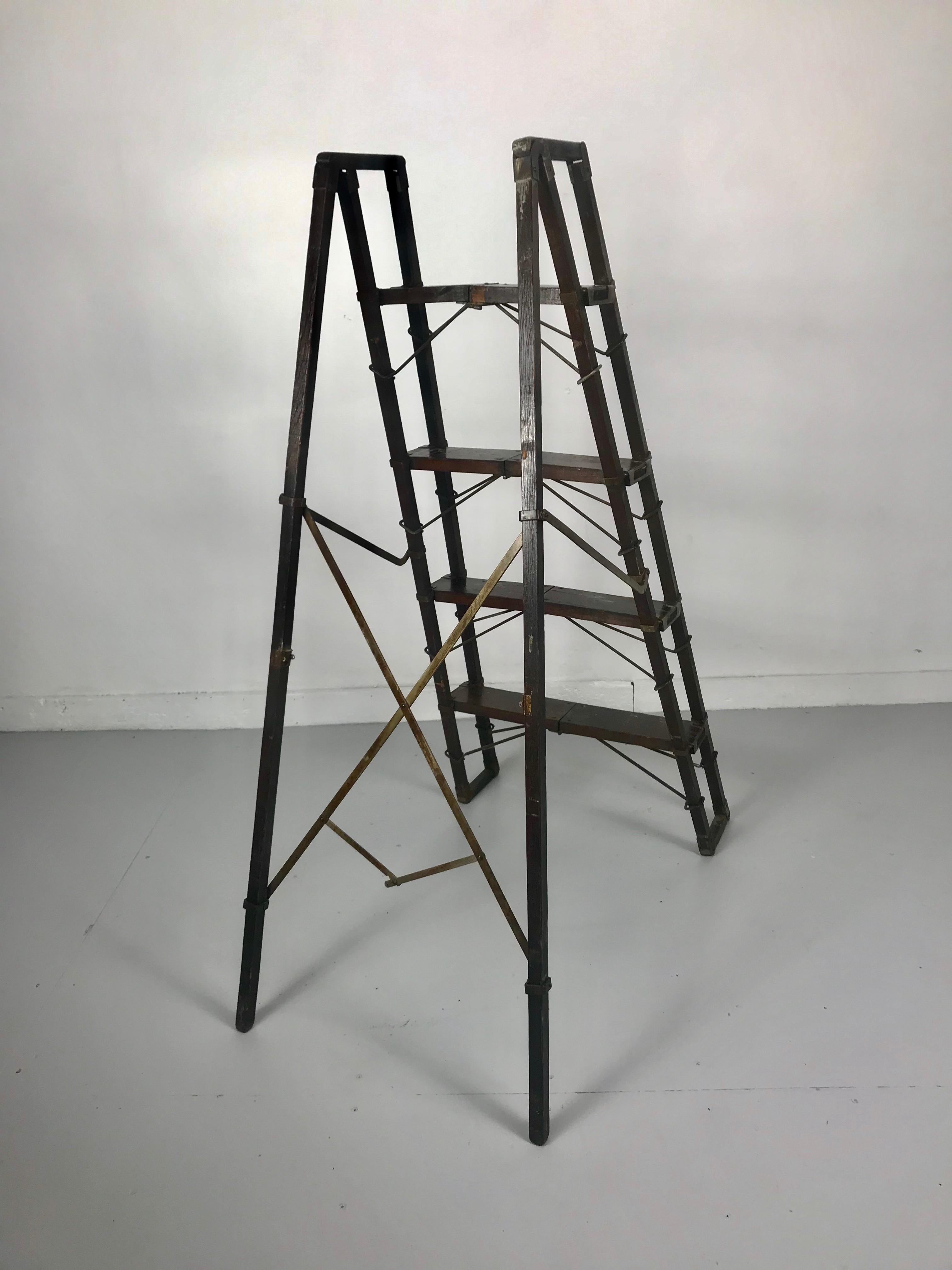 Turn of Century Industrial Collapsable Step Ladder Closes 6
