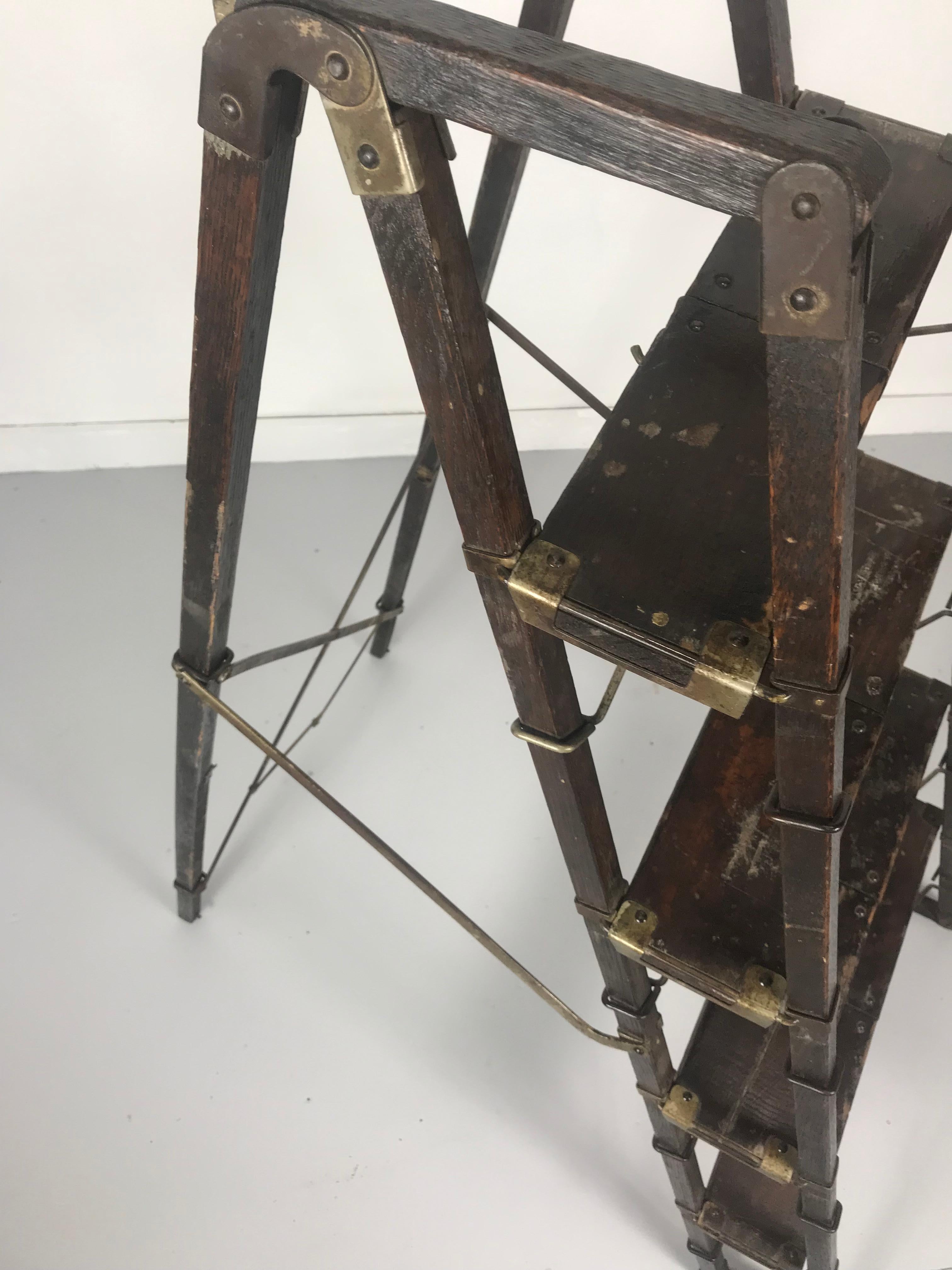 Turn of Century Industrial Collapsable Step Ladder Closes 7