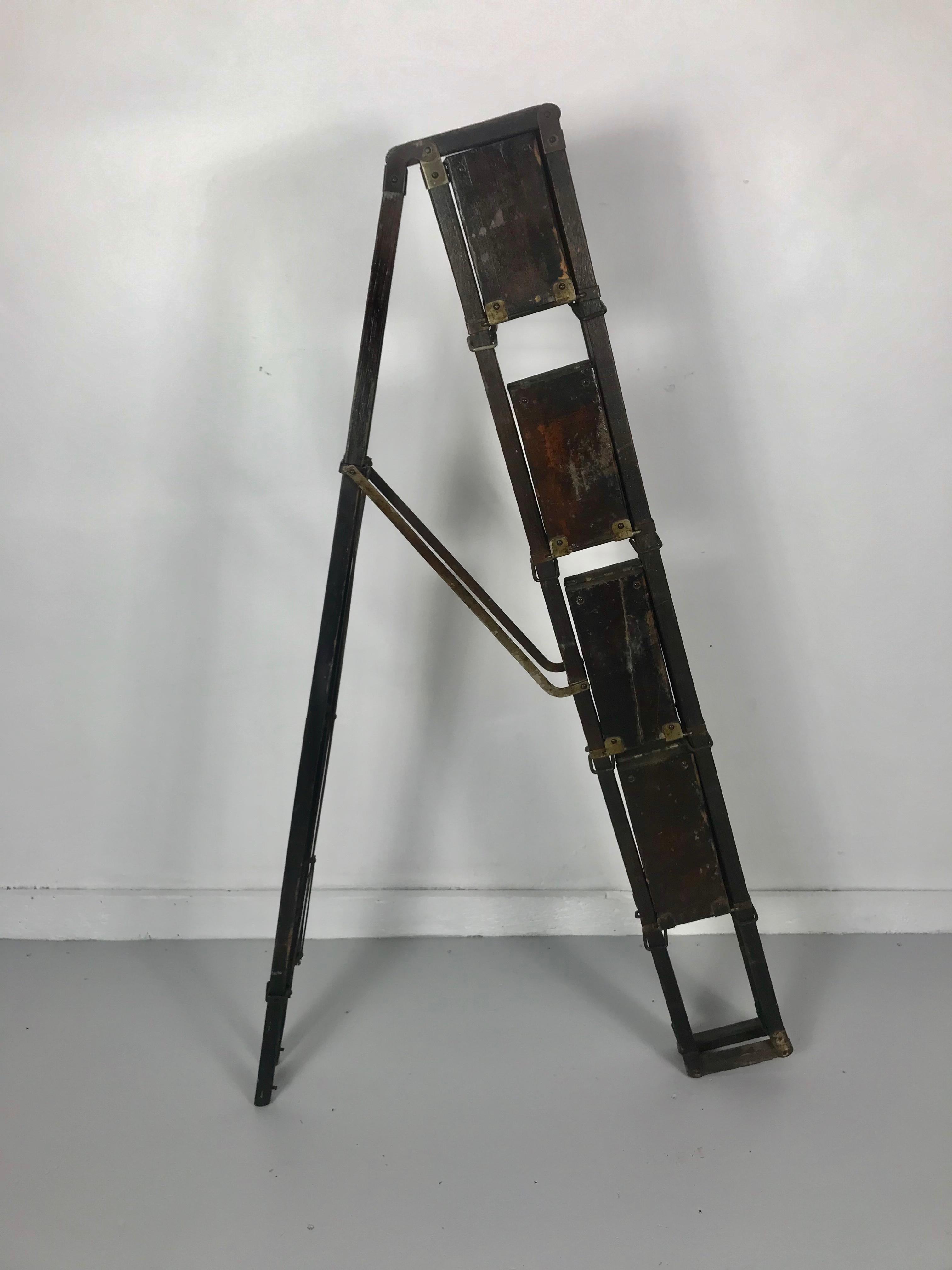 Early 20th Century Turn of Century Industrial Collapsable Step Ladder Closes