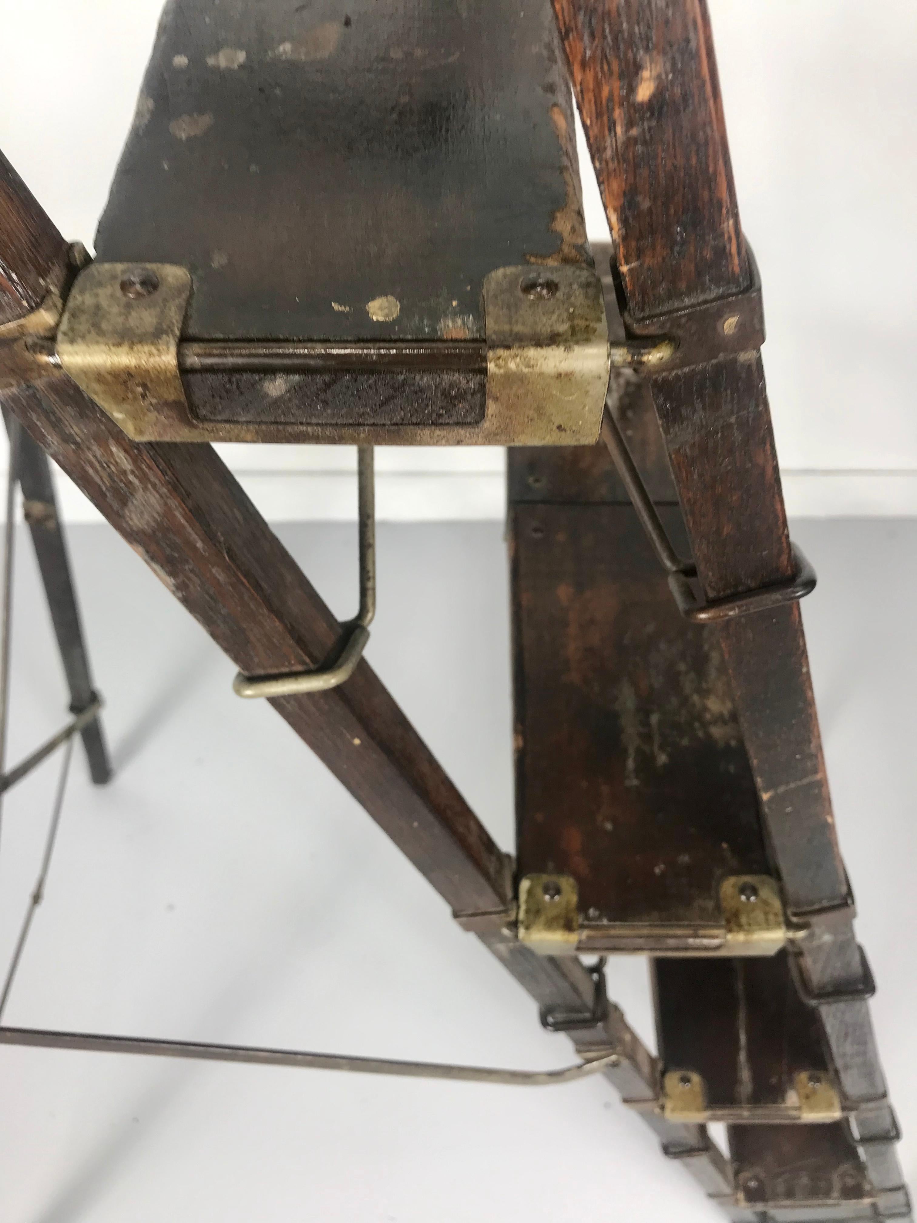 Metal Turn of Century Industrial Collapsable Step Ladder Closes