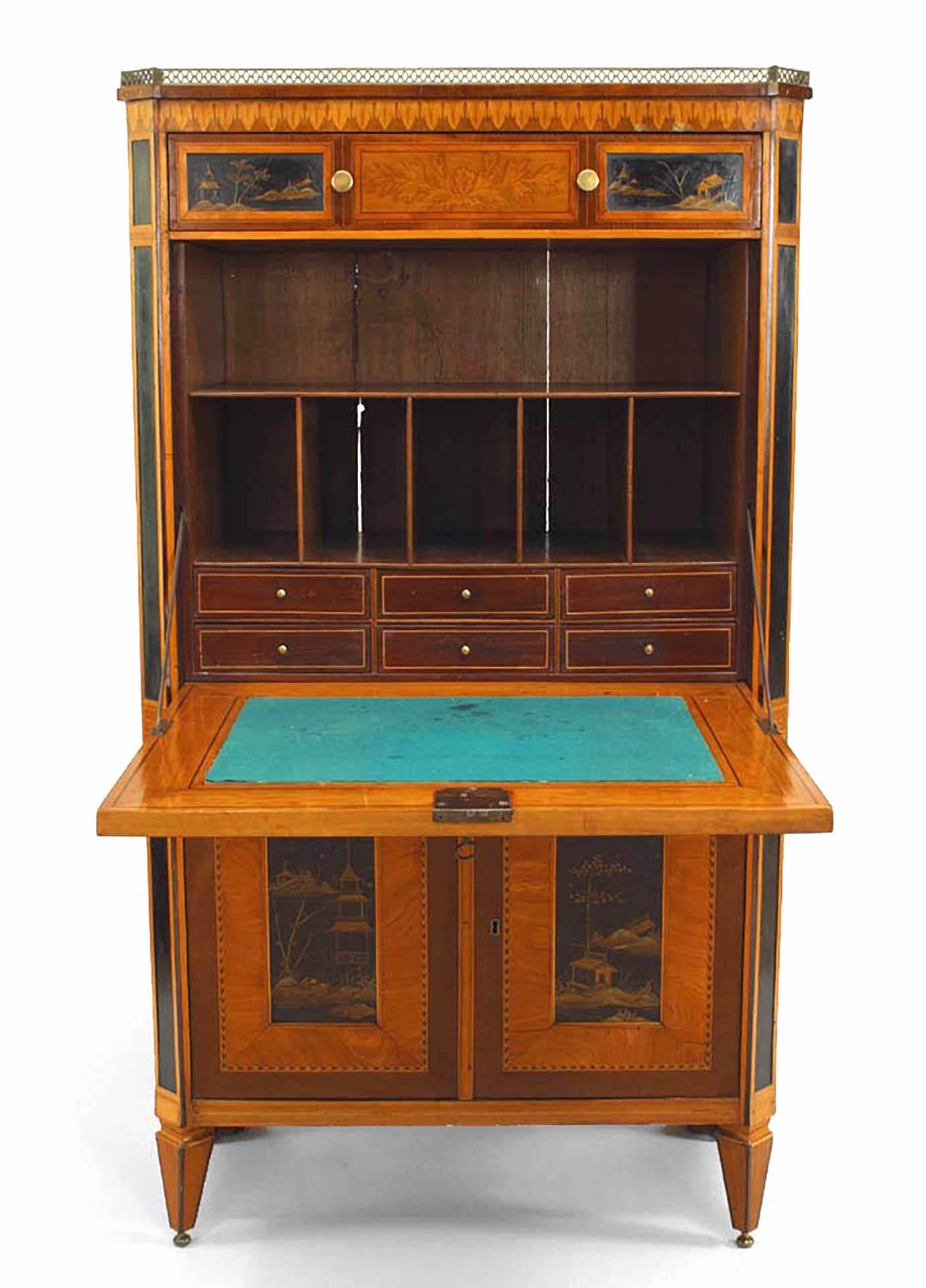 Chinoiserie Continental Dutch Satinwood Secretary For Sale