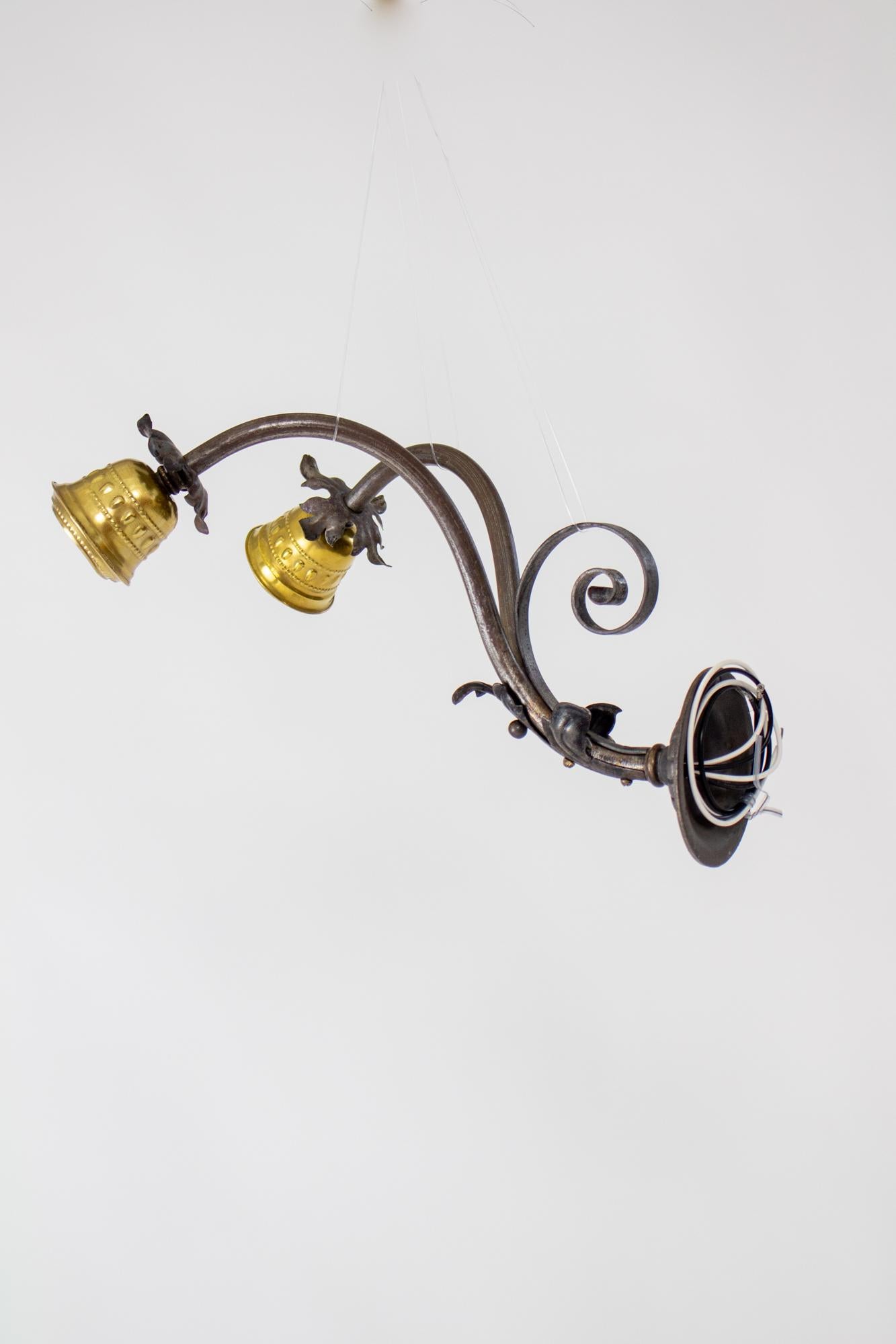 Turn of the 20th Century French Wrought Iron and Brass Sconces For Sale 5