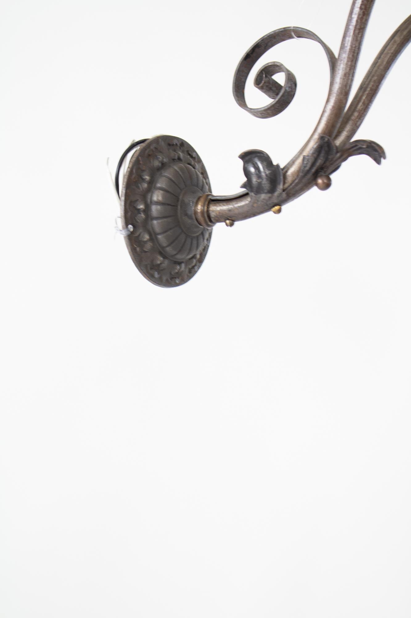 French Provincial Turn of the 20th Century French Wrought Iron and Brass Sconces For Sale