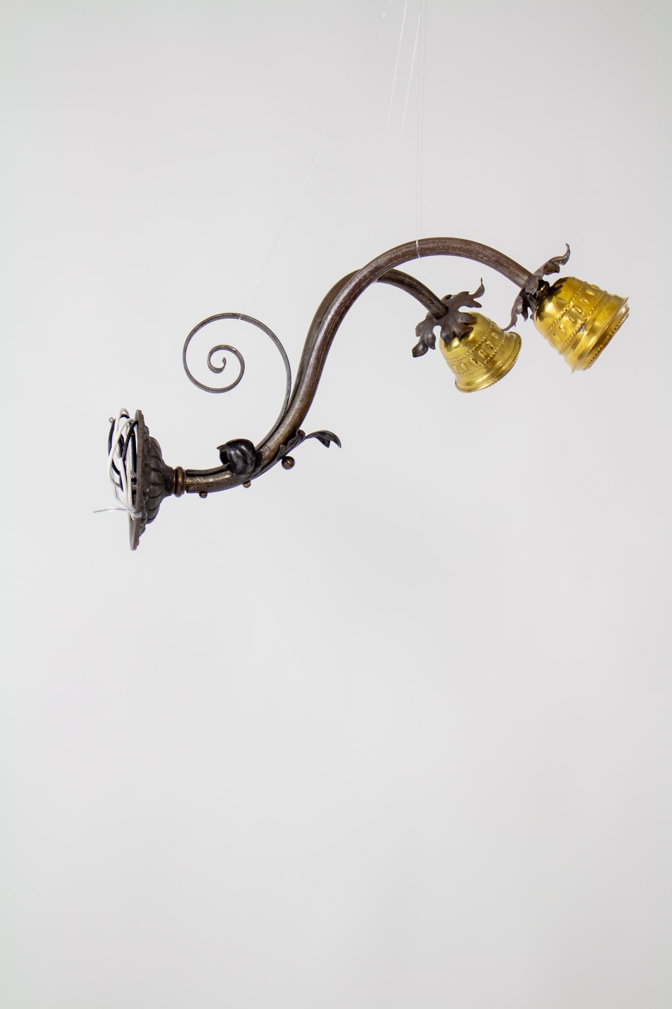 Turn of the 20th Century French Wrought Iron and Brass Sconces For Sale 2