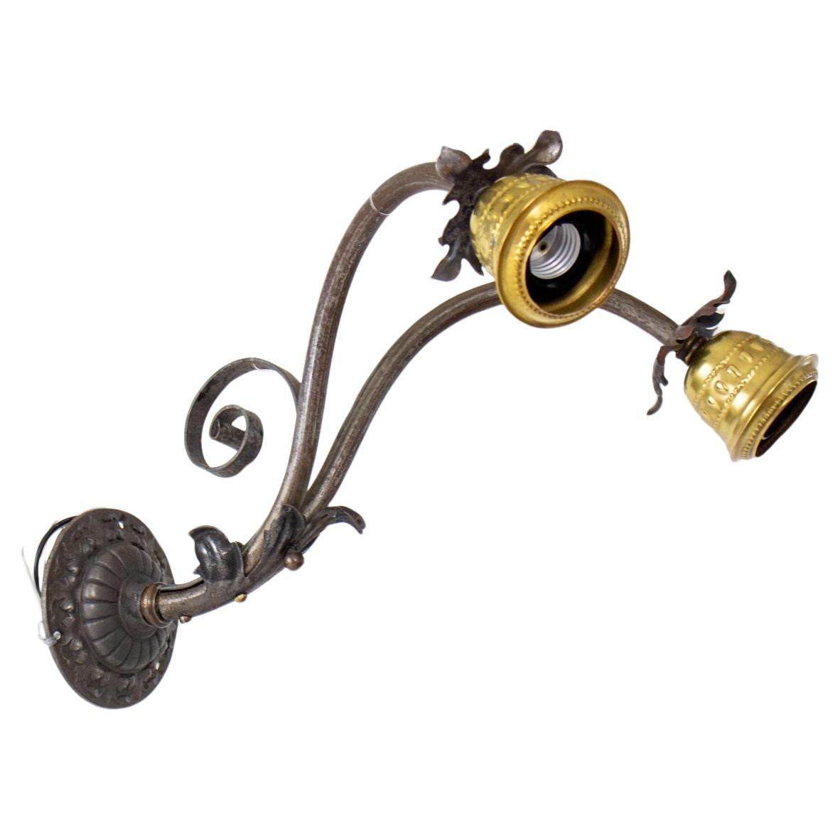Turn of the 20th Century French Wrought Iron and Brass Sconces For Sale