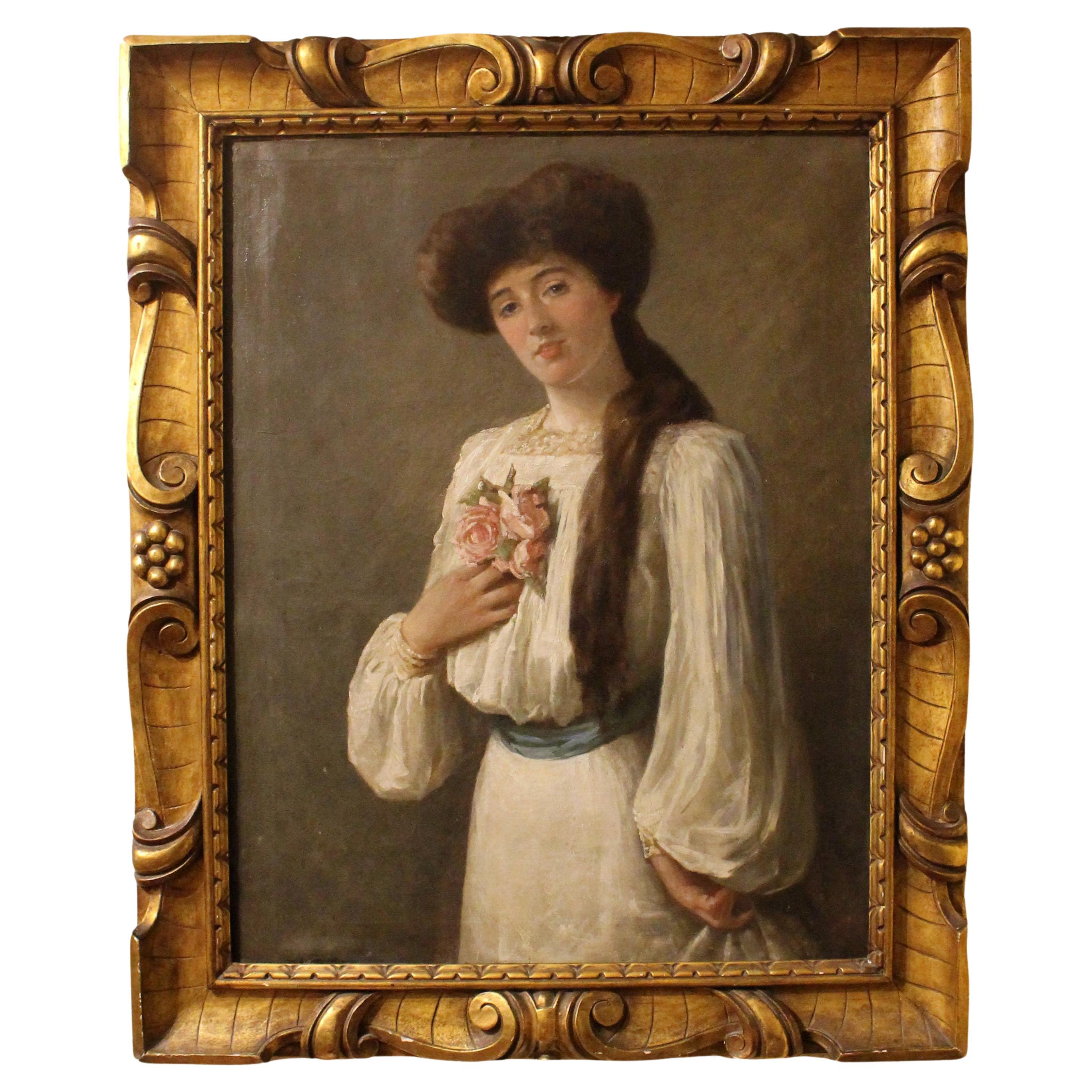Turn of the 20th century Painting of a Young Woman, American