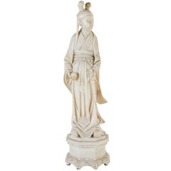 Vintage Turn-of-the-century, Solid Alabaster, Kwan Yin Figure